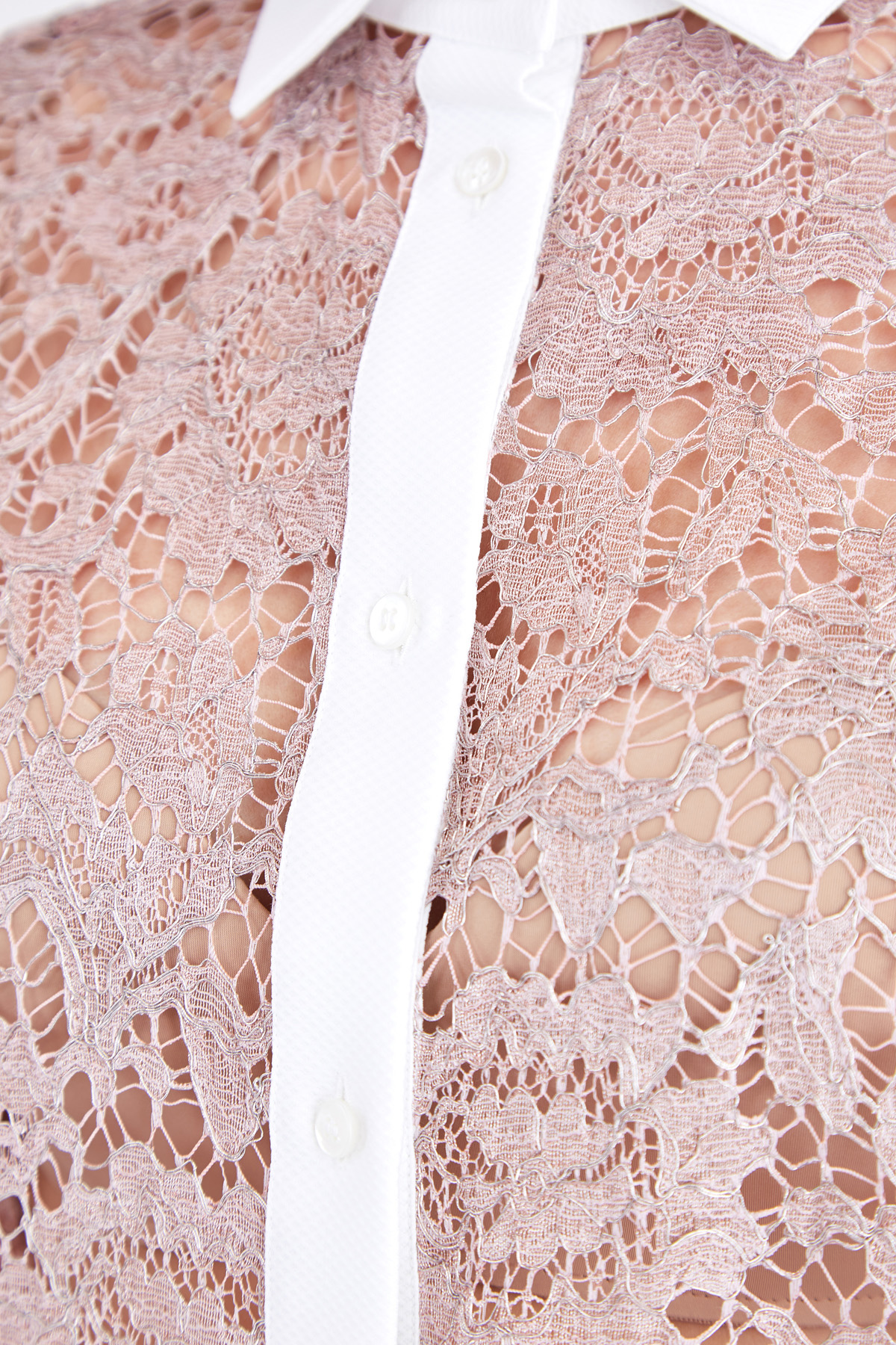 Ажурная кружевная рубашка с контрастной отделкой и отложным воротом VALENTINO, цвет розовый, размер 38;42 - фото 5