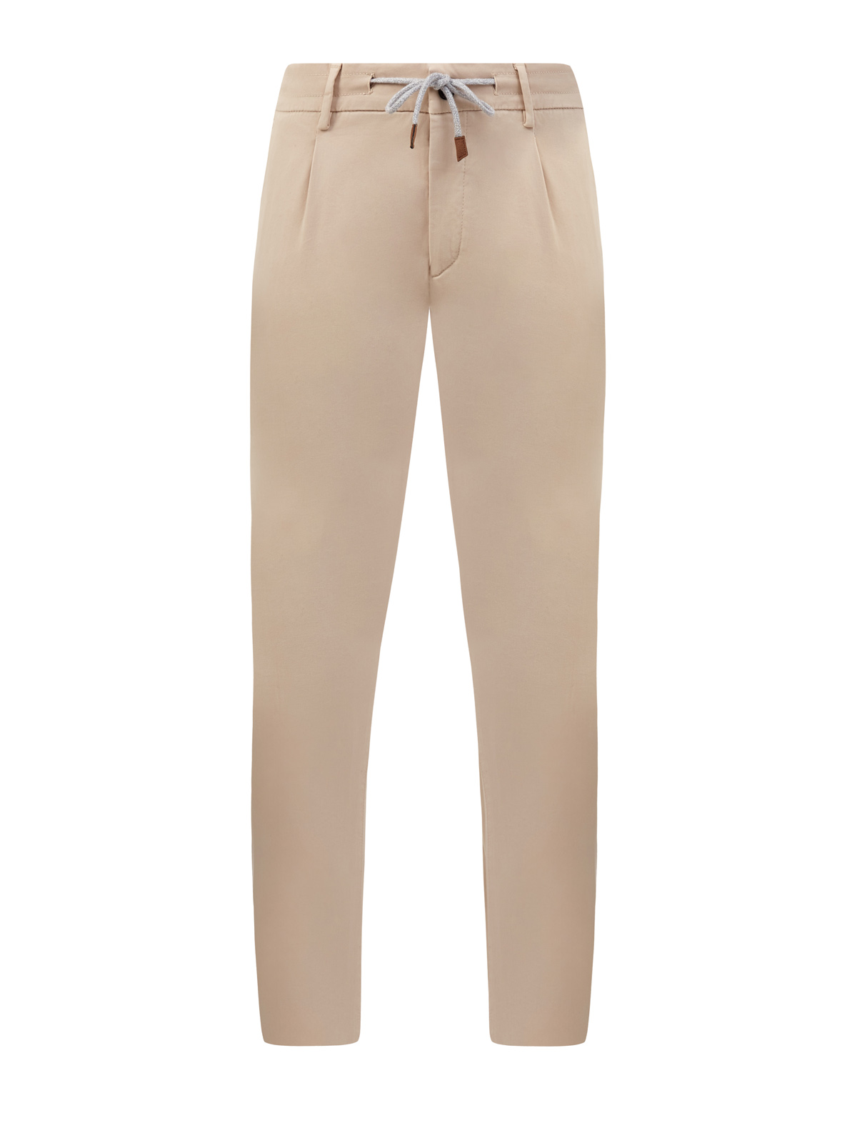 Зауженные брюки из хлопка и лиоцелла с поясом на кулиске ELEVENTY, цвет бежевый, размер 46;48;50;52;54 - фото 1