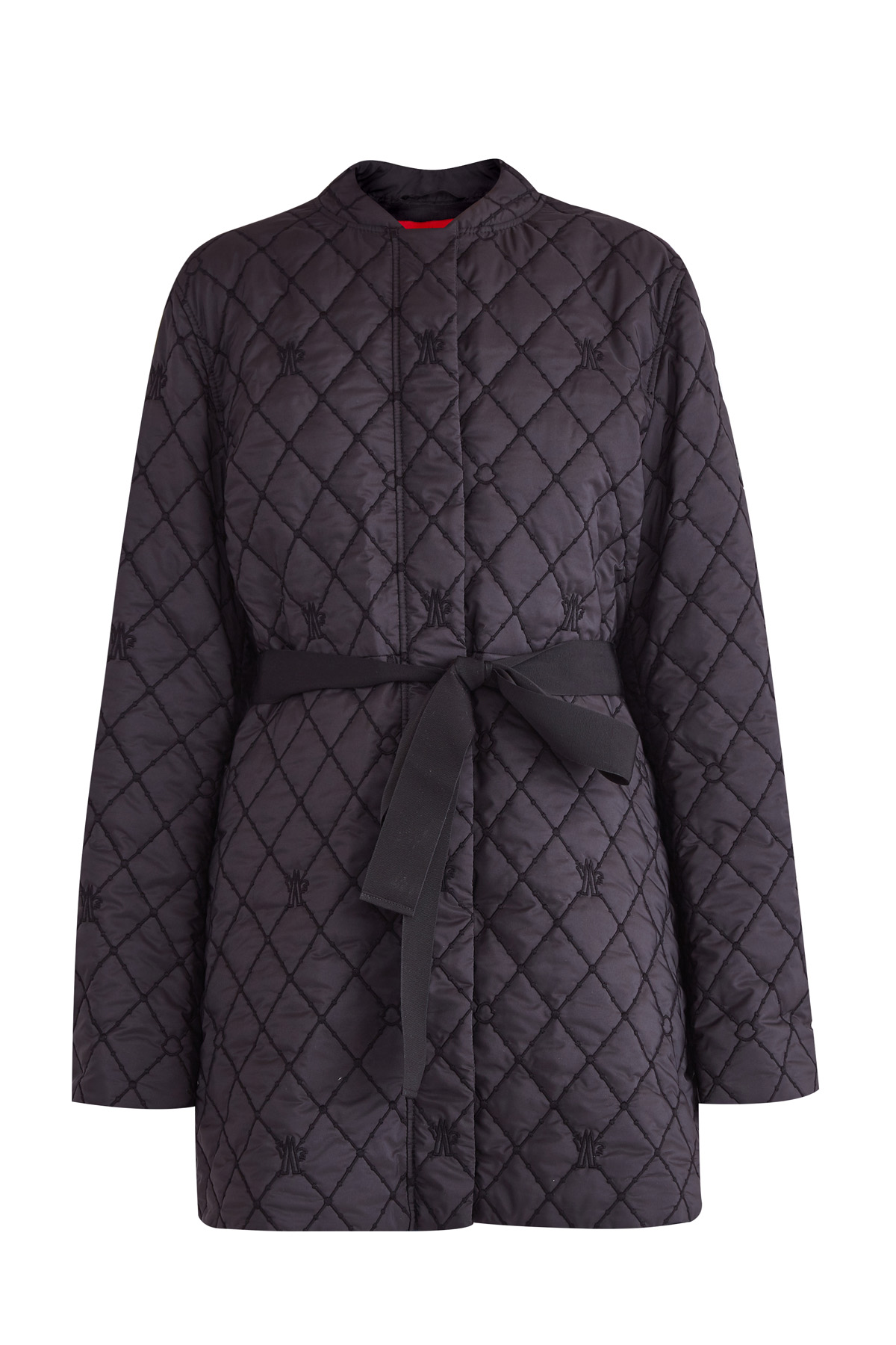 Куртка с поясом и стеганным узором с монограммой на пересечениях MONCLER, цвет черный, размер 42;44 - фото 1