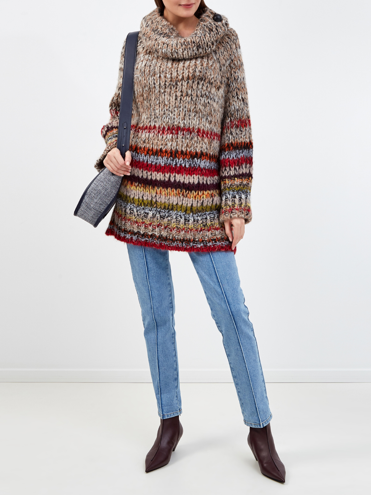 Объемный oversize-свитер из шерсти альпака STELLA McCARTNEY, цвет бежевый, размер XS;S - фото 2