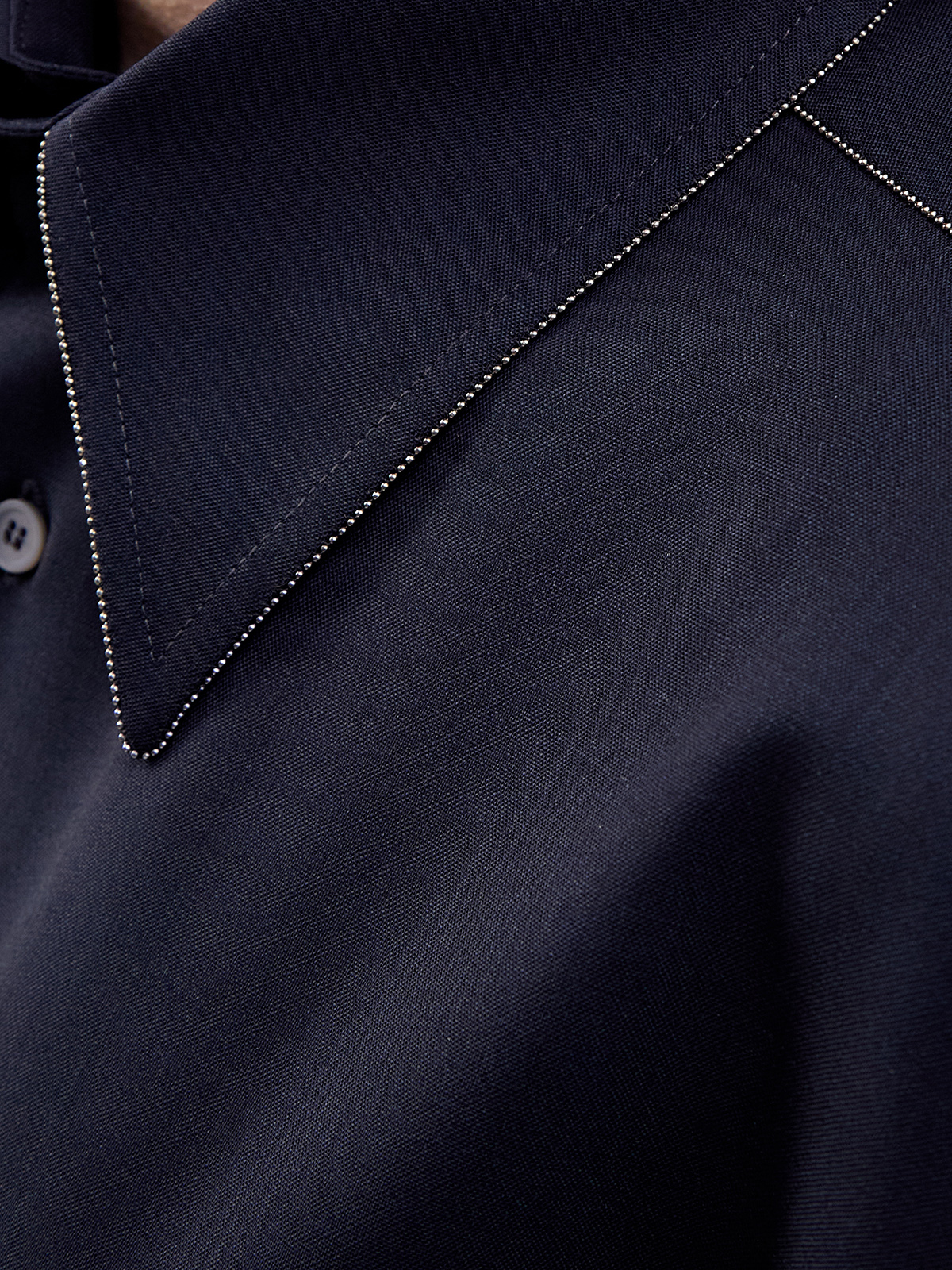 Укороченная блуза из тонкой шерсти с ювелирной окантовкой FABIANA FILIPPI, цвет синий, размер 40;42 - фото 5