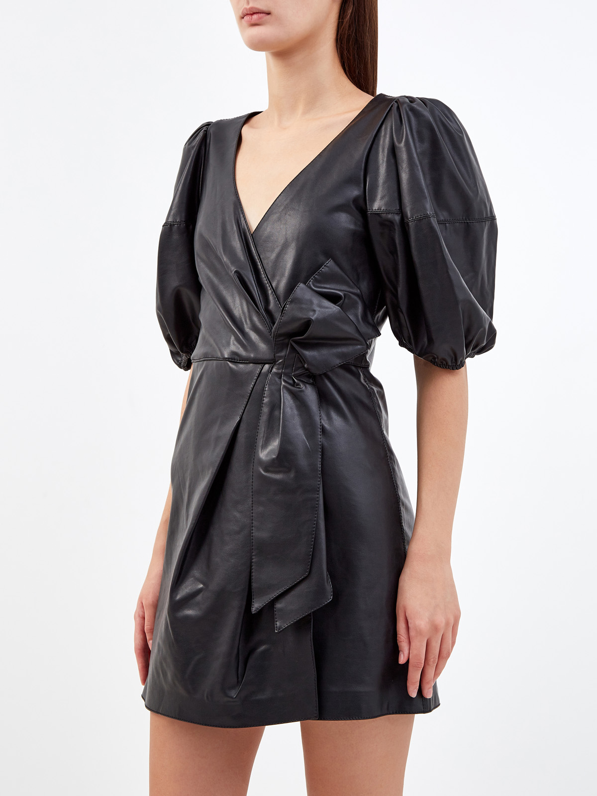 Платье из гладкой эко-кожи с объемными рукавами ERMANNO FIRENZE, цвет черный, размер 40;42;38 - фото 3