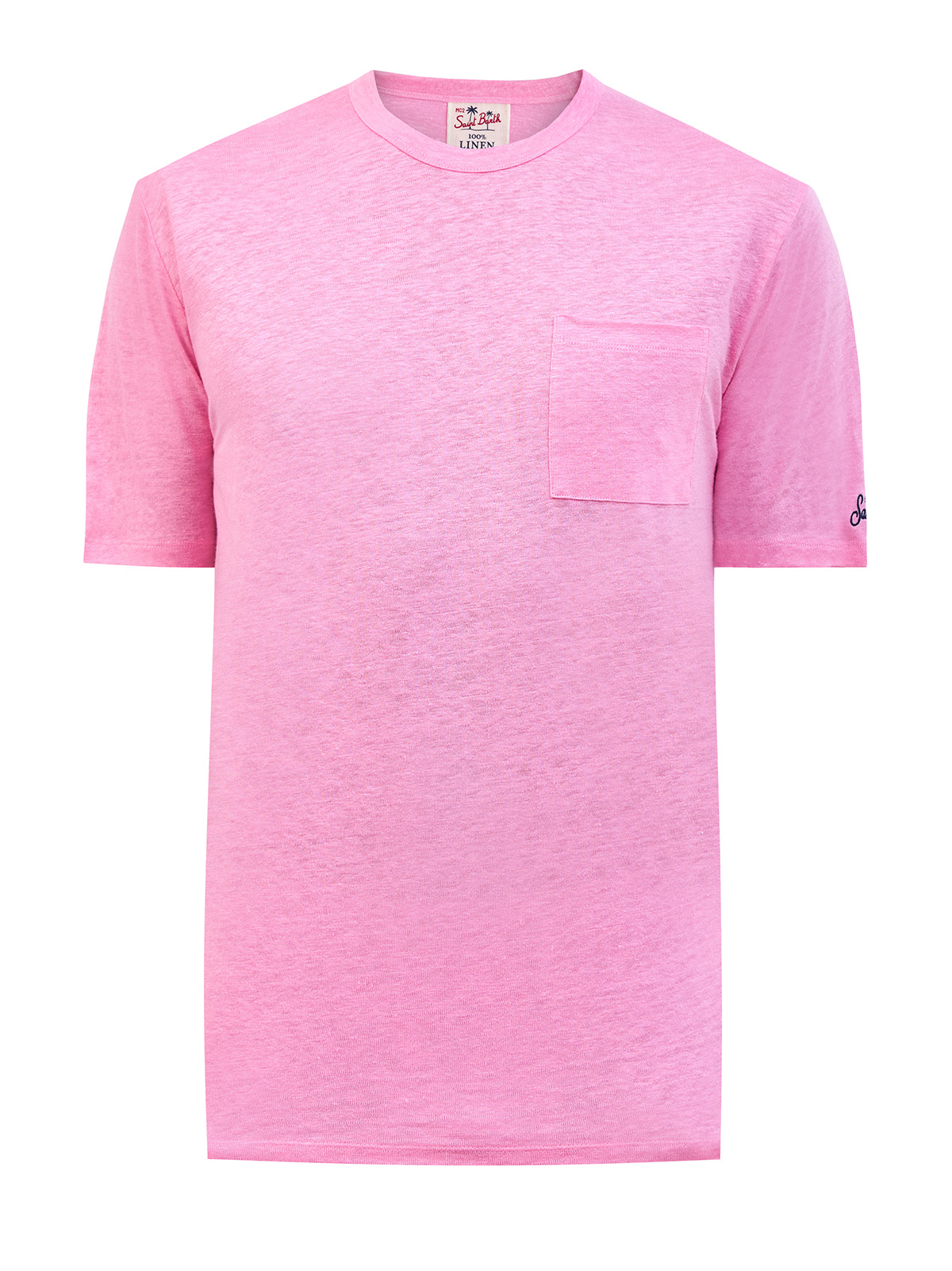 Футболка из меланжевой льняной ткани с карманом и вышивкой MC2 SAINT BARTH, цвет розовый, размер M;L;XL;2XL - фото 1