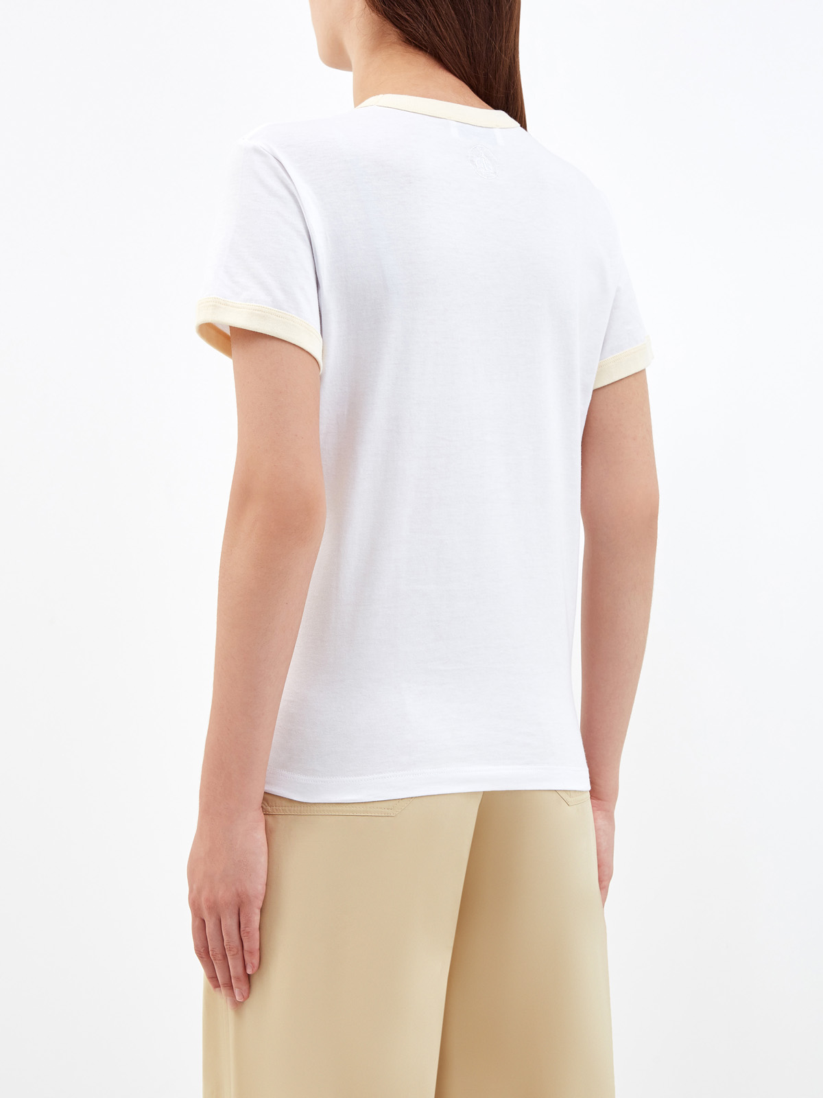 Белая футболка с контрастной отделкой и вышивкой LANVIN, цвет белый, размер 44;40 - фото 4