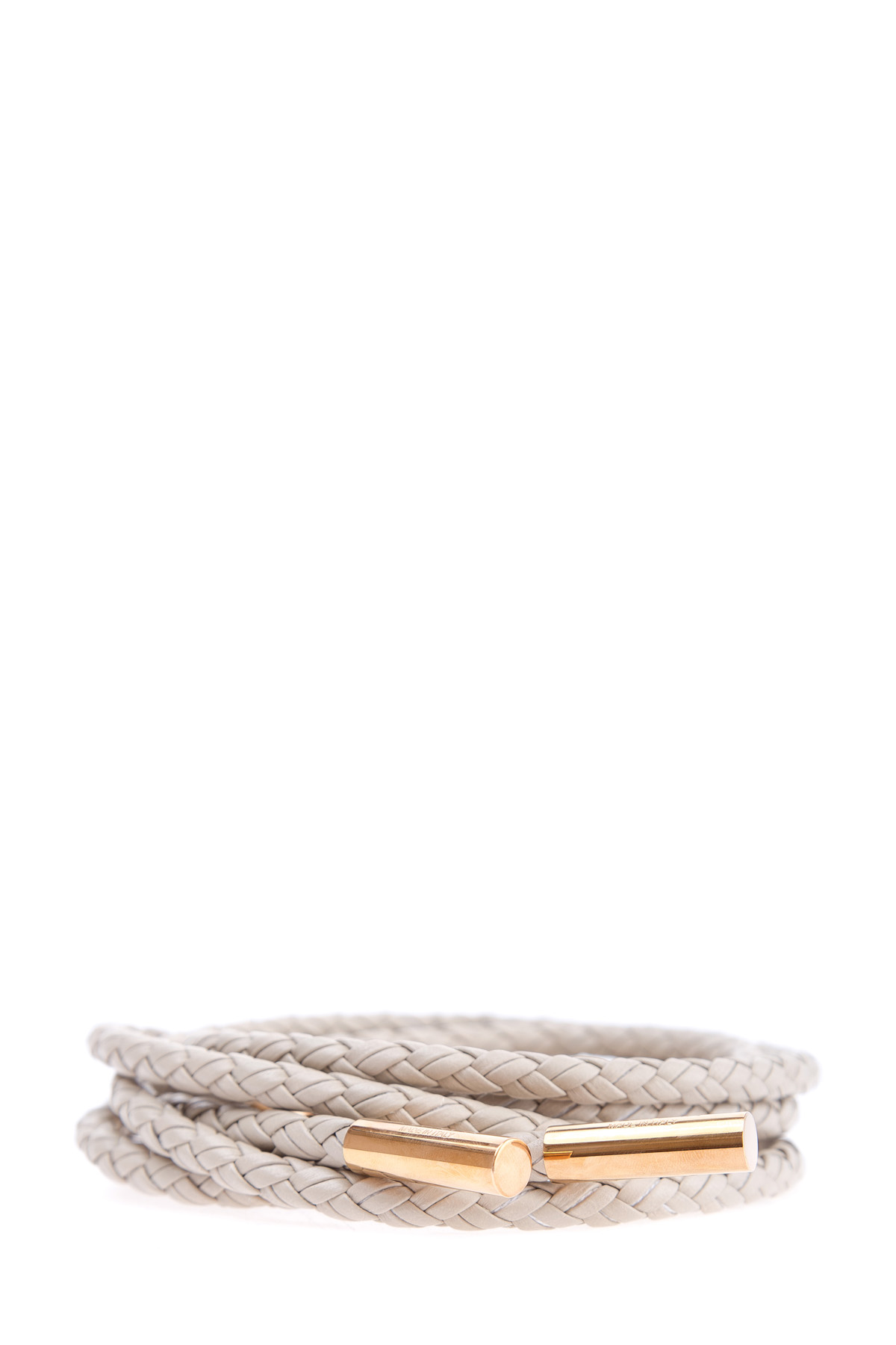 Тонкий пояс из плетенных кожаных шнурков с металлическими деталями AGNONA, цвет бежевый, размер 46 - фото 1