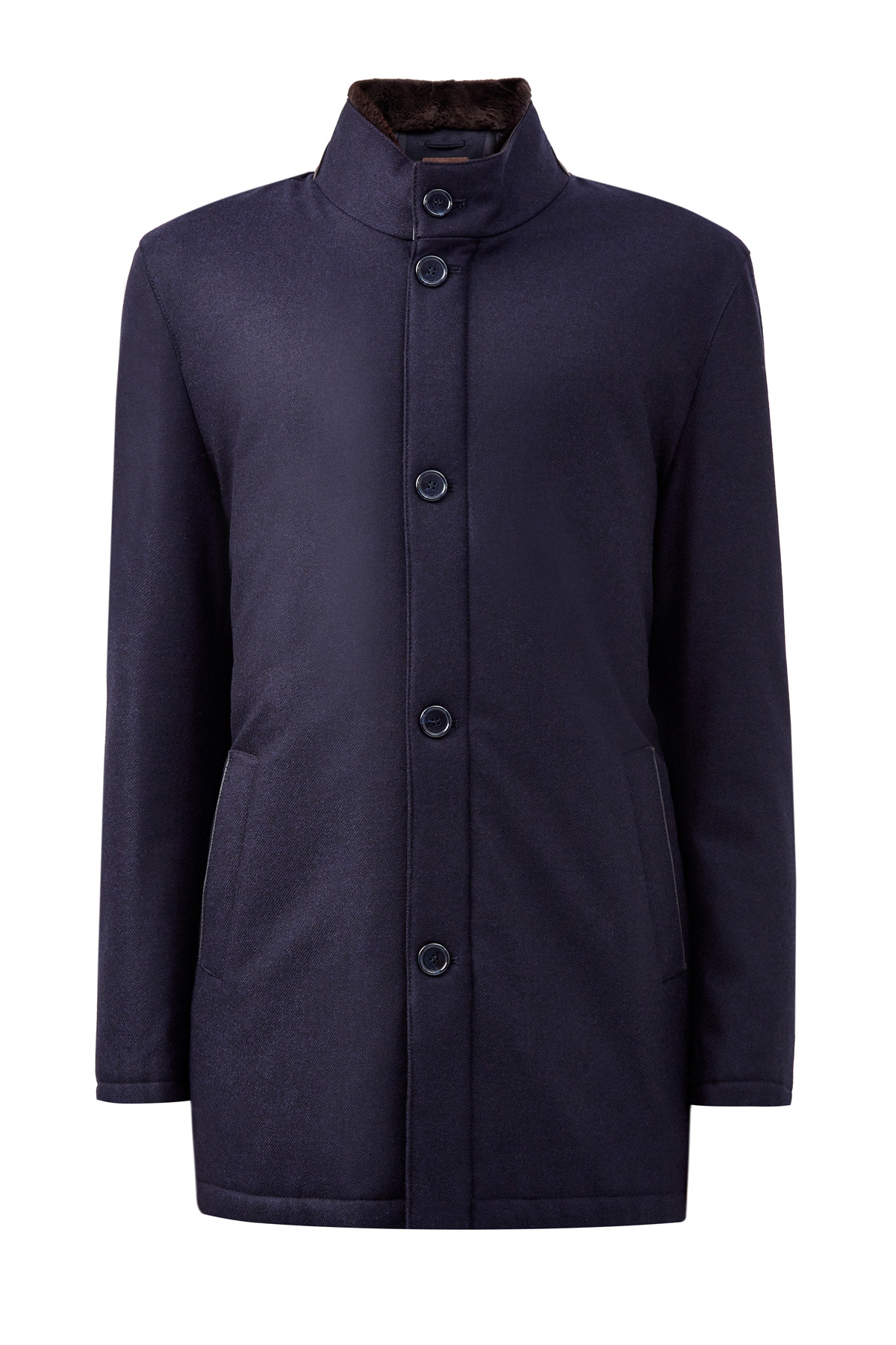 Пальто из шерстяного драпа с отделкой из кожи оленя ENRICO MANDELLI, цвет синий, размер 50;52;54;58;60;62 - фото 1