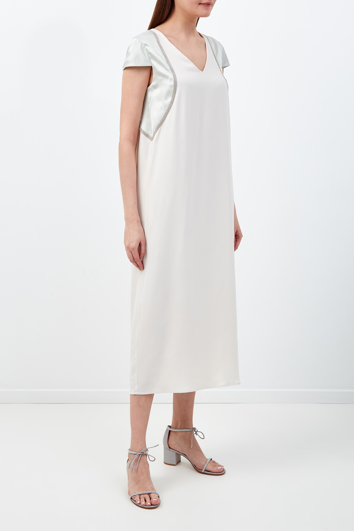 Платье в стиле colorblock из шелкового крепа FABIANA FILIPPI, цвет белый, размер 40 - фото 3