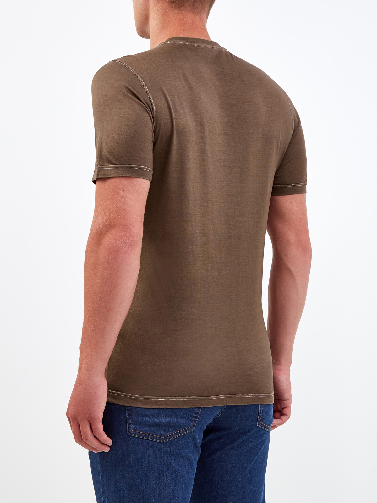 Шелковая футболка из джерси с контрастной отделкой швов GRAN SASSO, цвет коричневый, размер 50;52;48 - фото 4