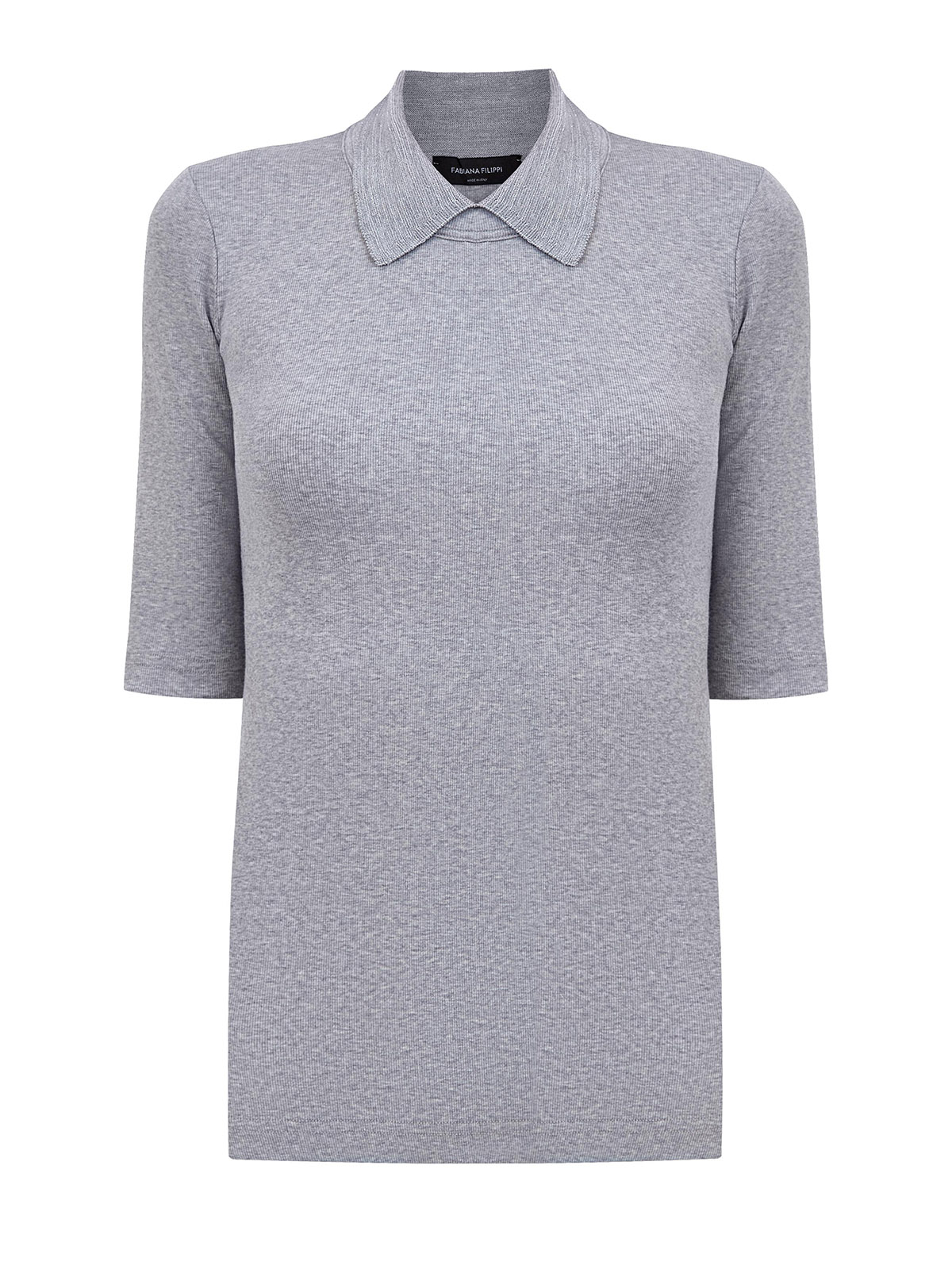 

Джемпер из меланжевого джерси в рубчик с отложным воротом, Серый, Джемпер из меланжевого джерси в рубчик с отложным воротом