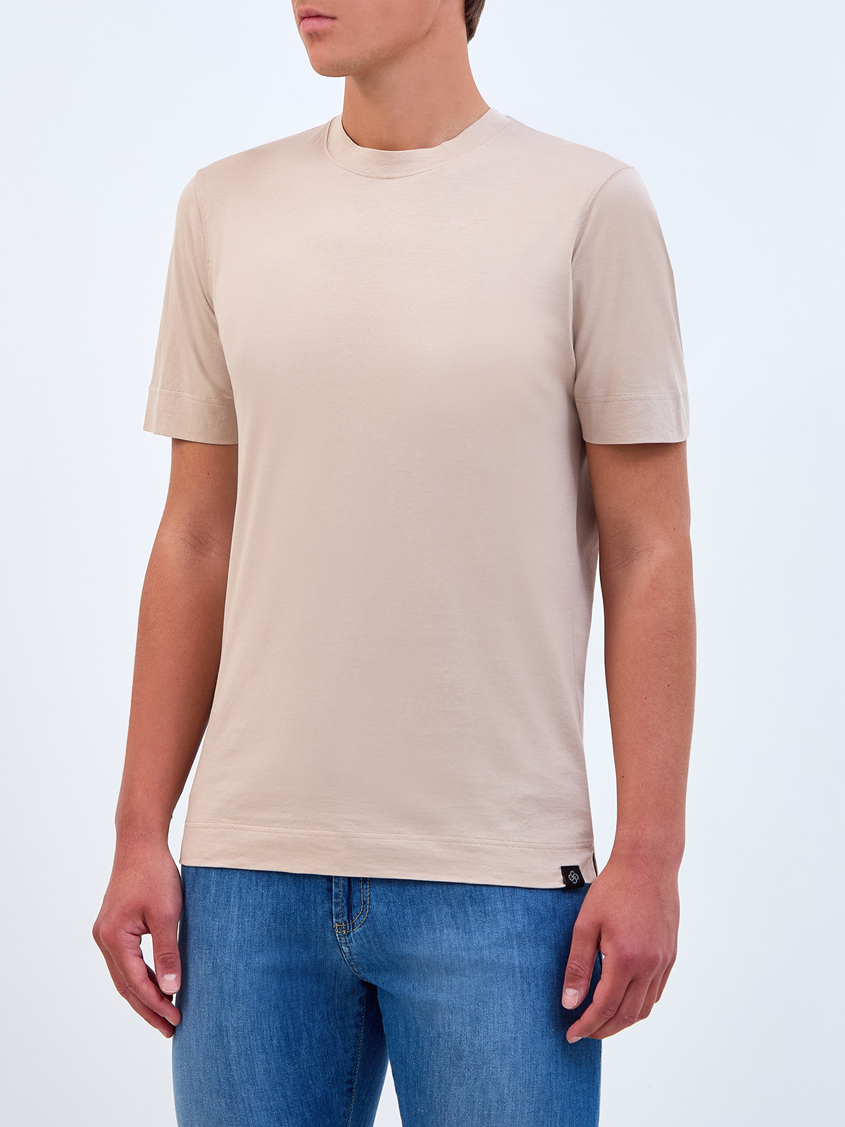 Хлопковая футболка из гладкого джерси с фирменной нашивкой GRAN SASSO, цвет бежевый, размер 48;50;52;54;56;58;60 - фото 3