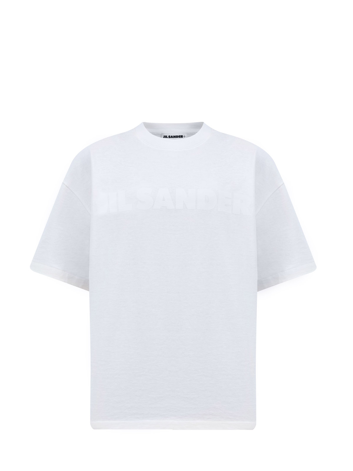 

Футболка-oversize с трикотажным воротом и принтом в тон, Белый, Футболка-oversize с трикотажным воротом и принтом в тон