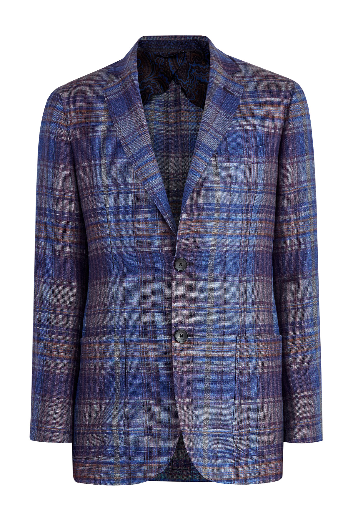 Пиджак в стиле casual из конопляной ткани с принтом в клетку ETRO синего цвета