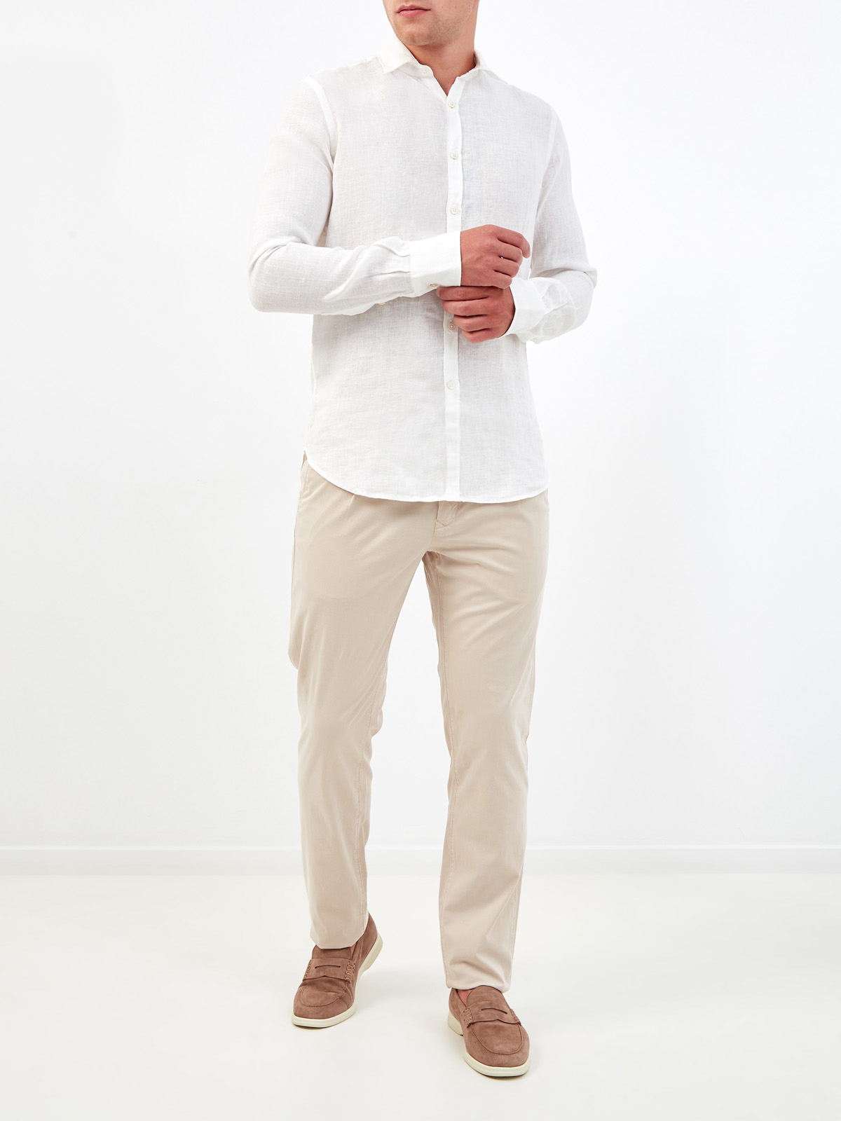 Белая рубашка из тонкой льняной ткани CANALI, цвет белый, размер 46;50;52;54;56;48 - фото 2