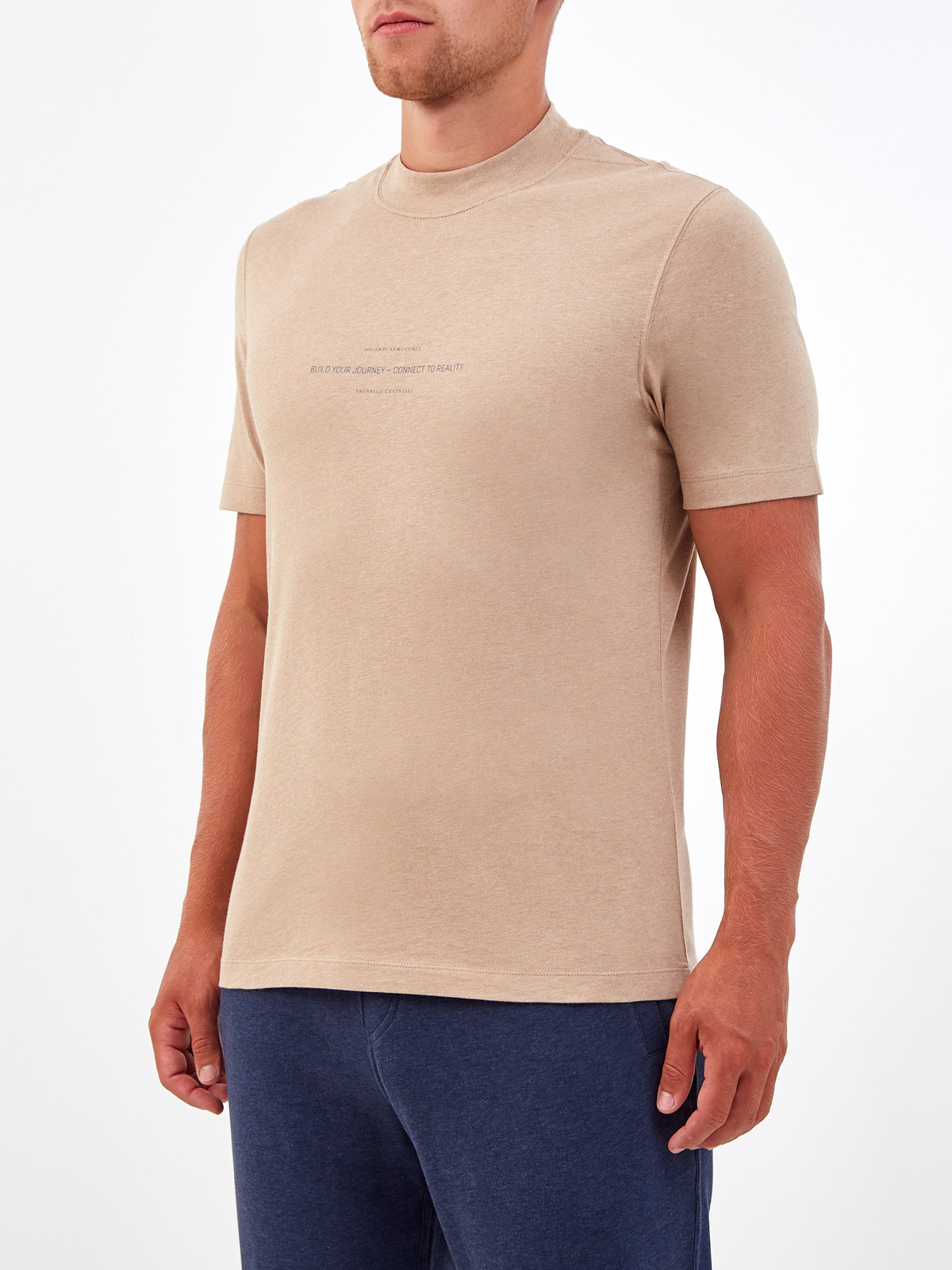 Хлопковая футболка с минималистичным принтом в стиле леттеринг BRUNELLO CUCINELLI, цвет бежевый, размер 50;52;46 - фото 3