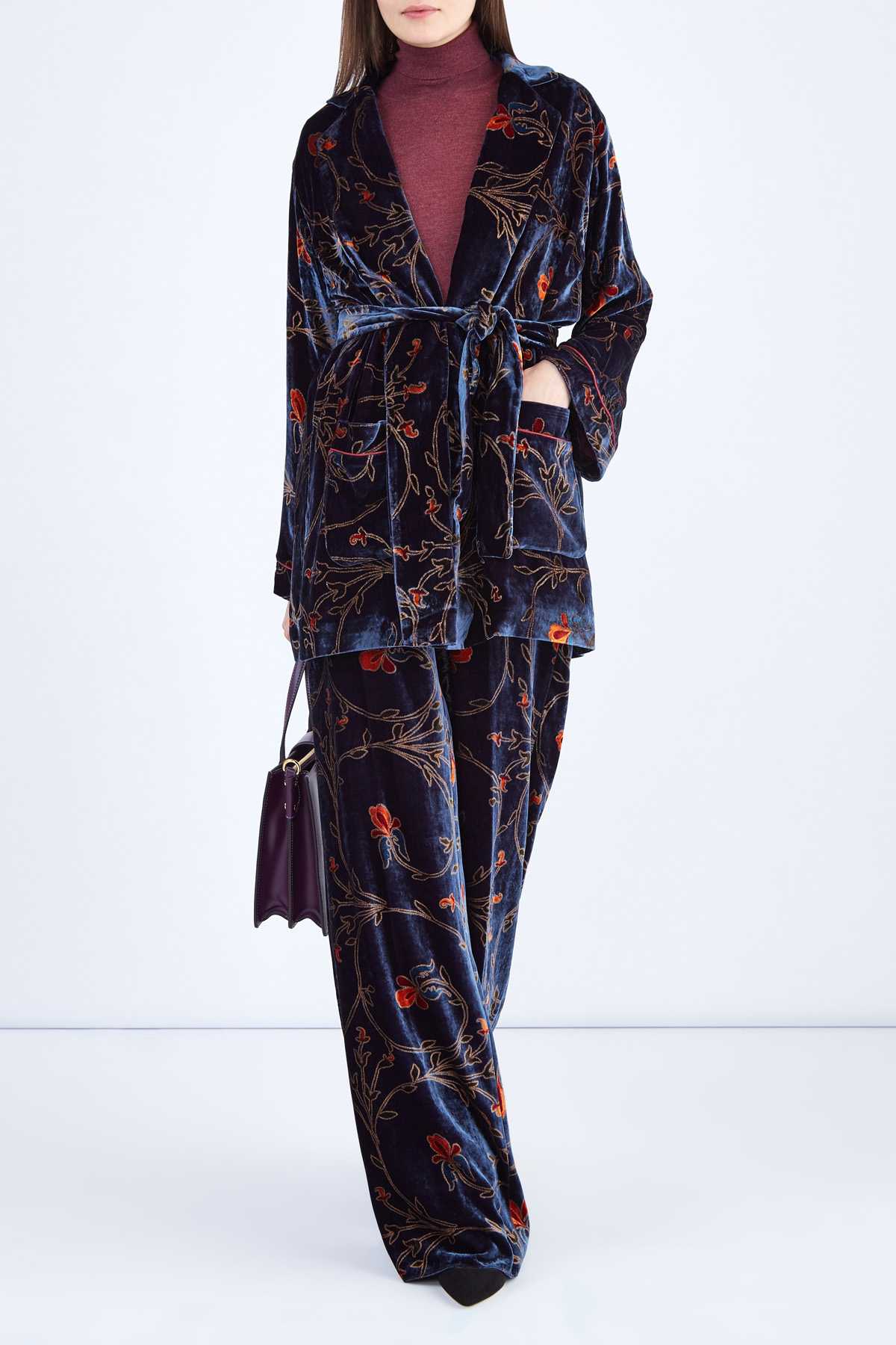 Жакет в пижамном стиле из плотного бархата с цветочным принтом ETRO, размер 42;46 - фото 2