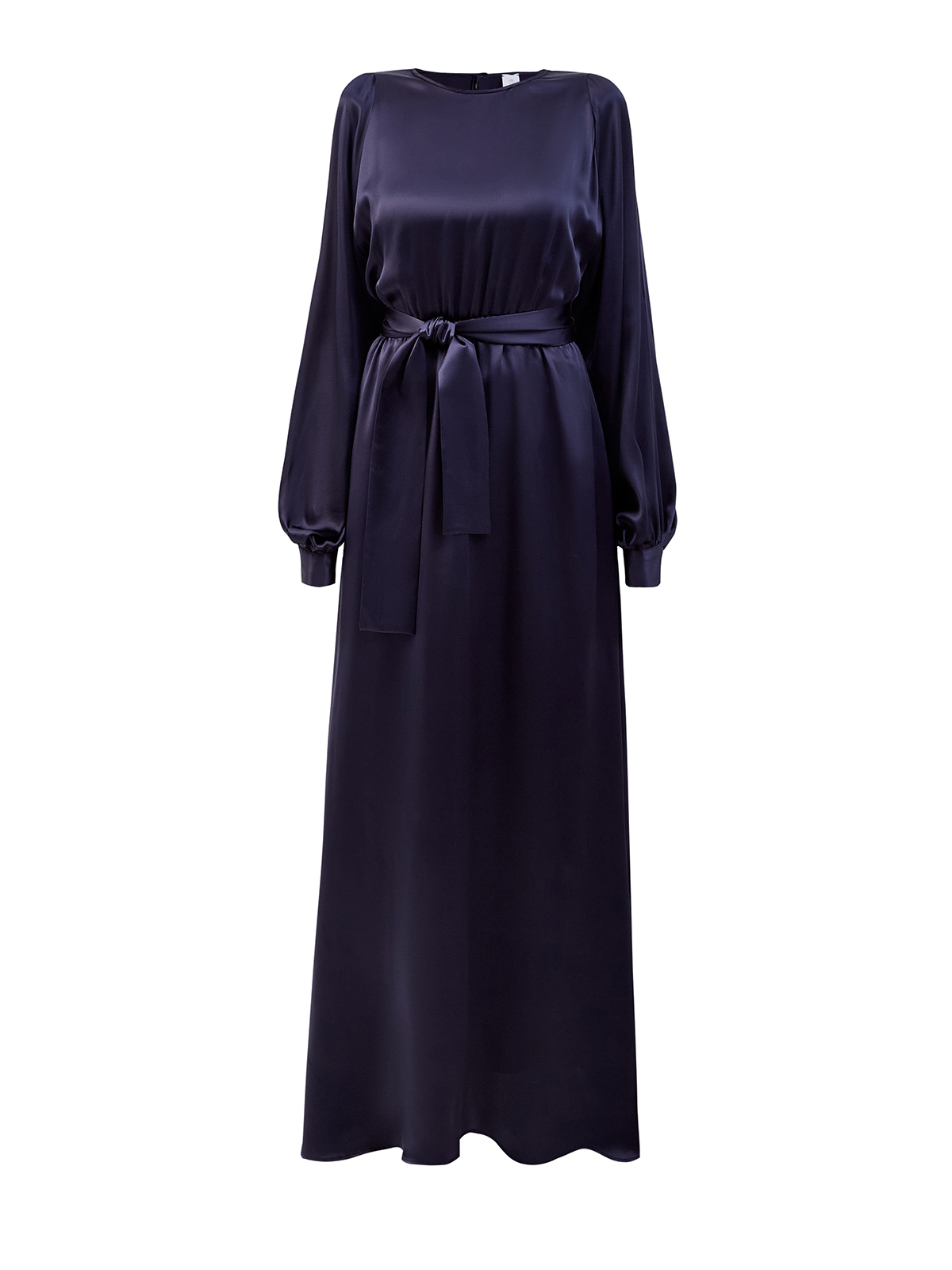 Платье из шелкового атласа с поясом и разрезами на рукавах ELEVENTY, цвет синий, размер 42;44