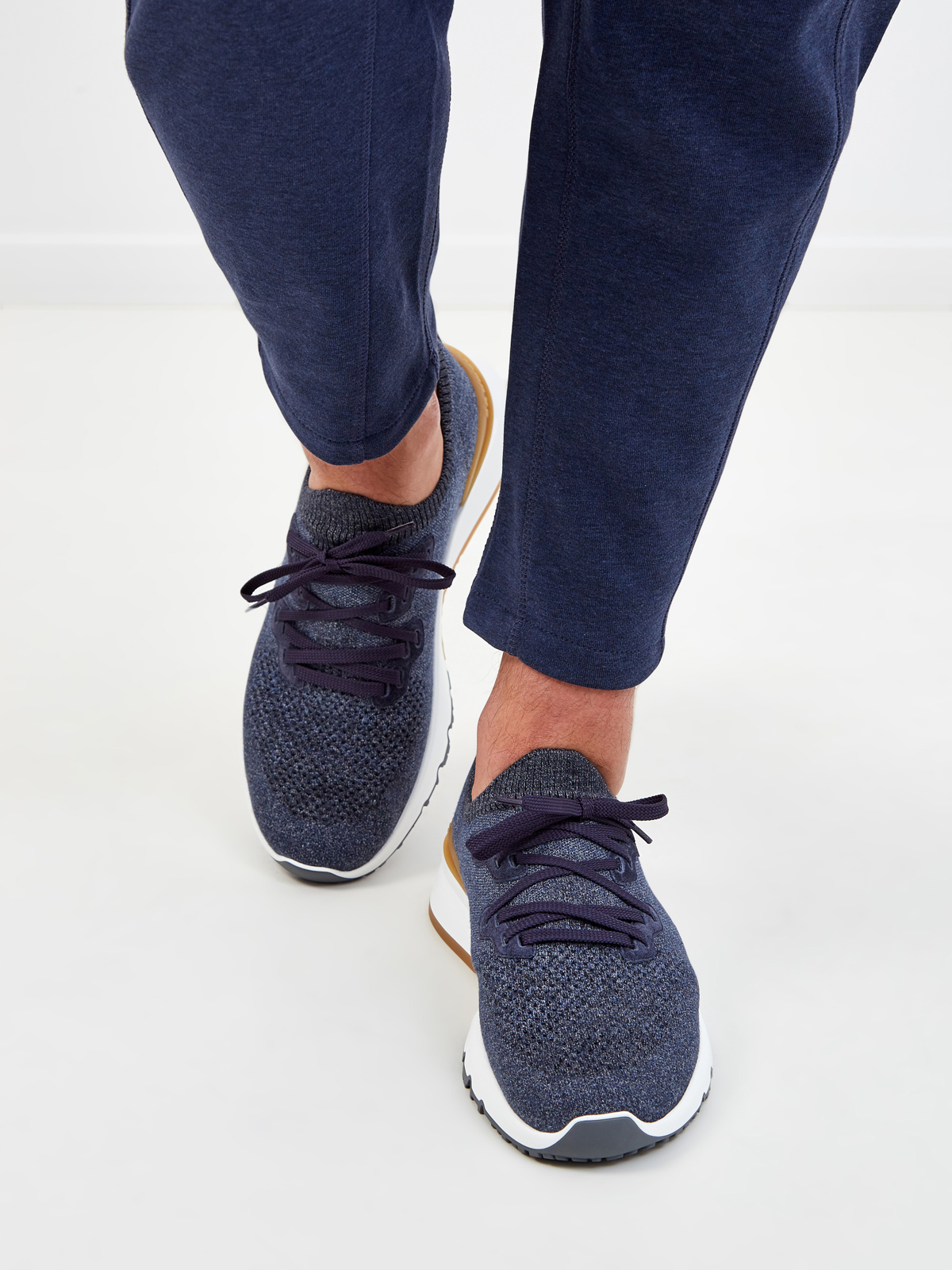 Легкие кроссовки из эластичного хлопка с эргономичной подошвой BRUNELLO CUCINELLI, цвет синий, размер 40;41;42;43;44;45 - фото 2