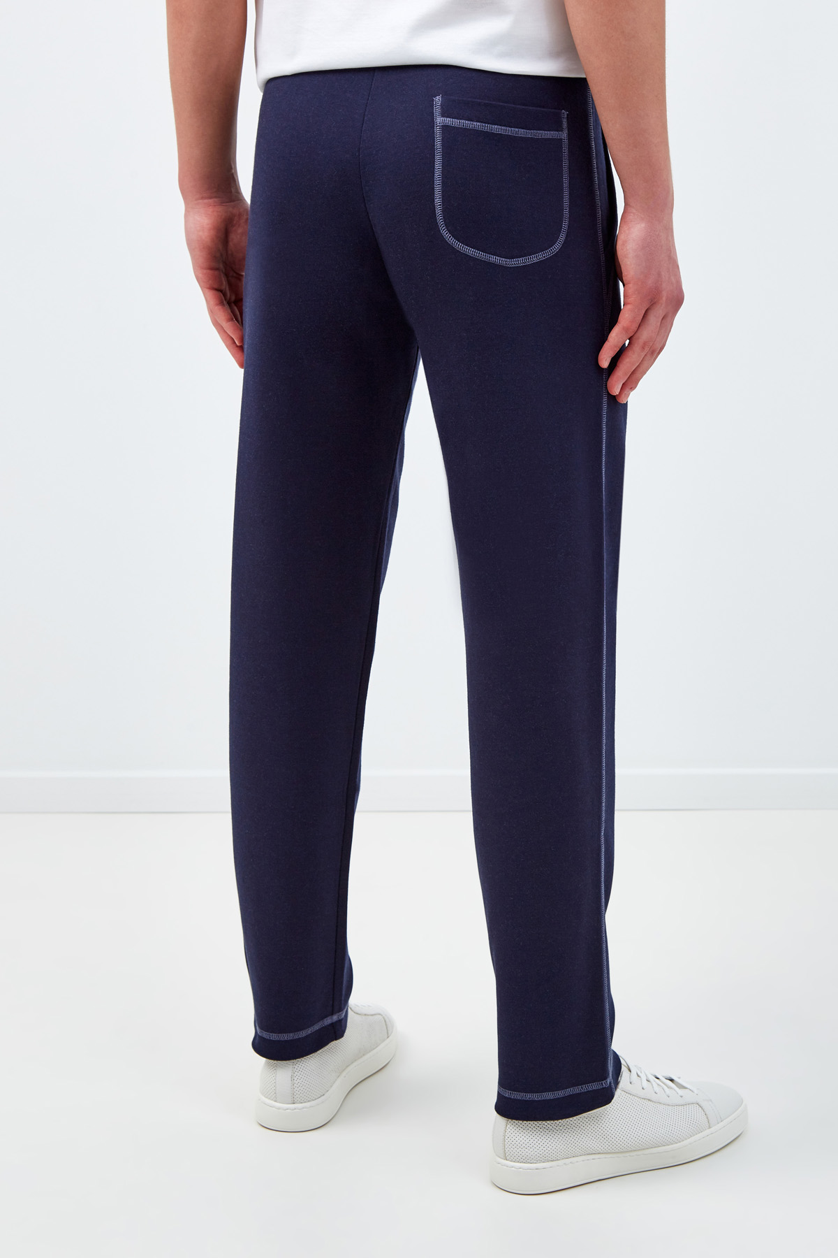 Спортивные брюки из двухслойного хлопка с контрастными швами CANALI, цвет синий, размер 52;54;56;50 - фото 4