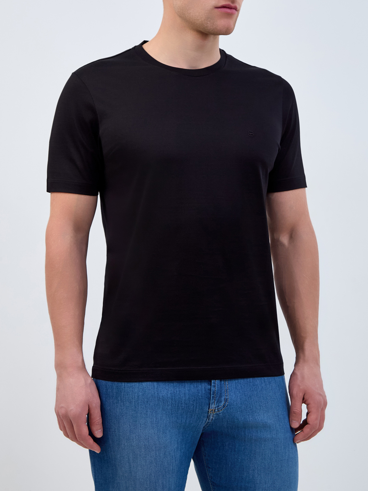 Однотонная футболка из хлопкового джерси с микро-логотипом в тон BERTOLO, цвет черный, размер 50;52;54;56;58;60;62;64 - фото 3
