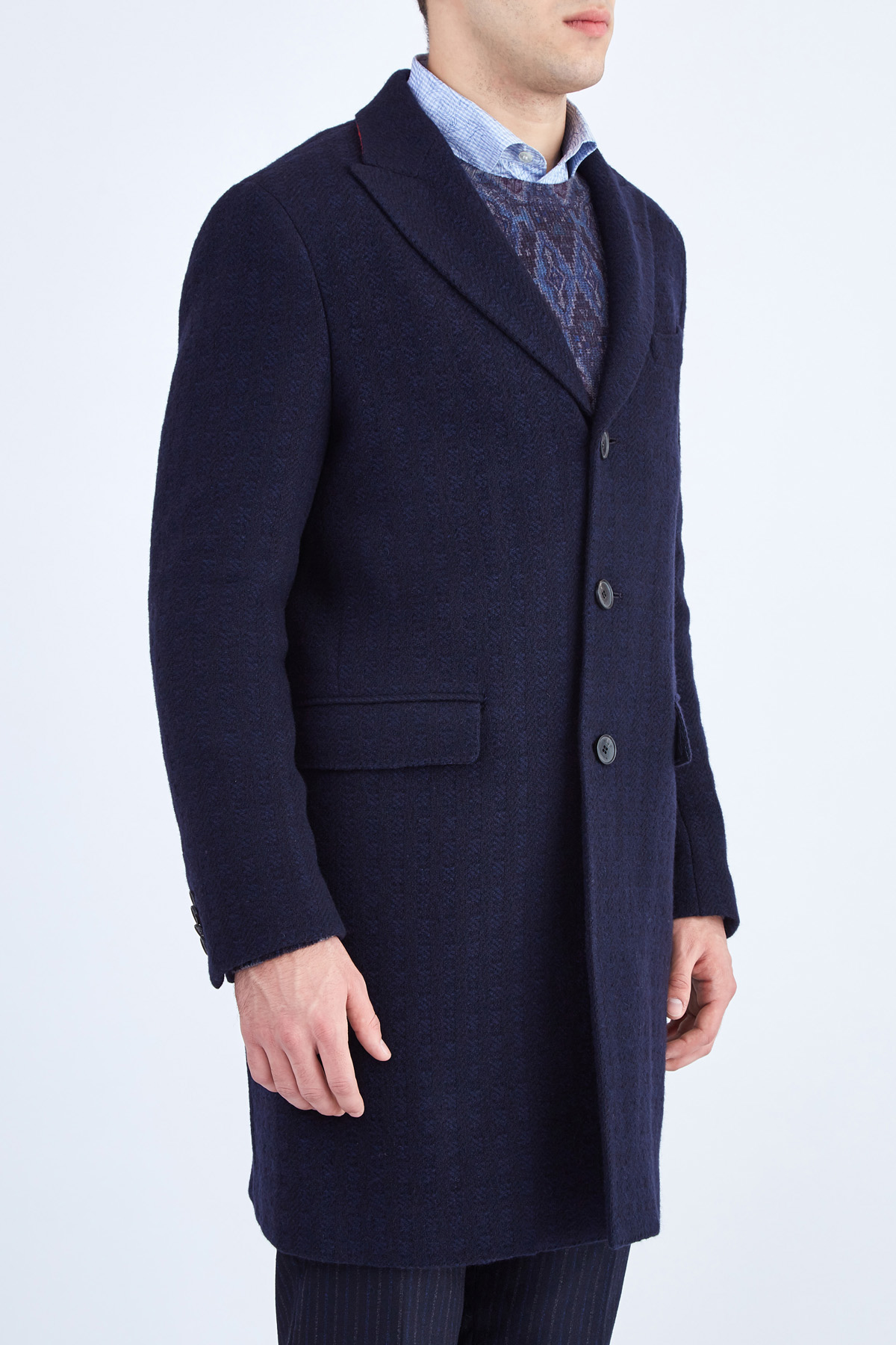 Пальто из шерстяного драпа с жаккардовым узором ETRO, цвет синий, размер 46;50 - фото 3