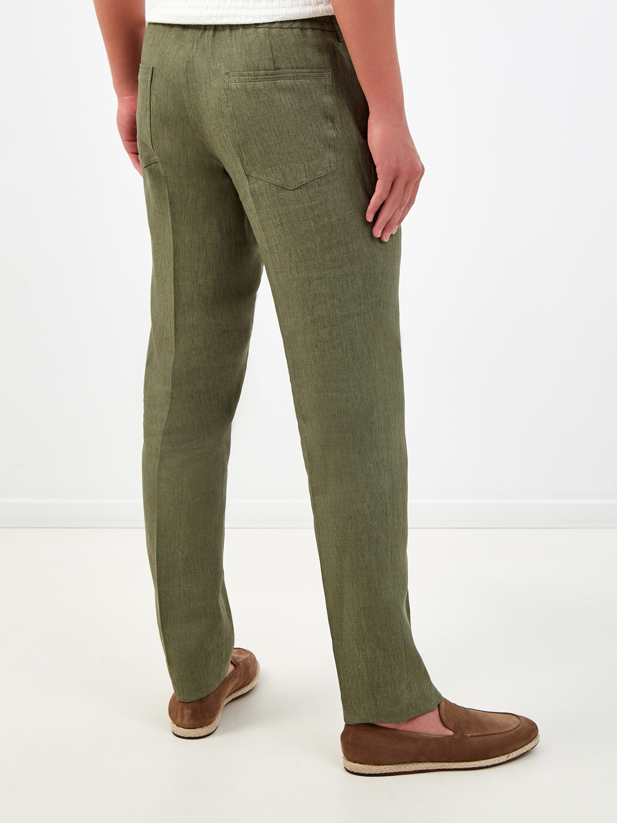 Льняные брюки с поясом на кулиске и литой символикой BERTOLO CASHMERE, цвет зеленый, размер 46;48;50;52;54;56;58 - фото 4