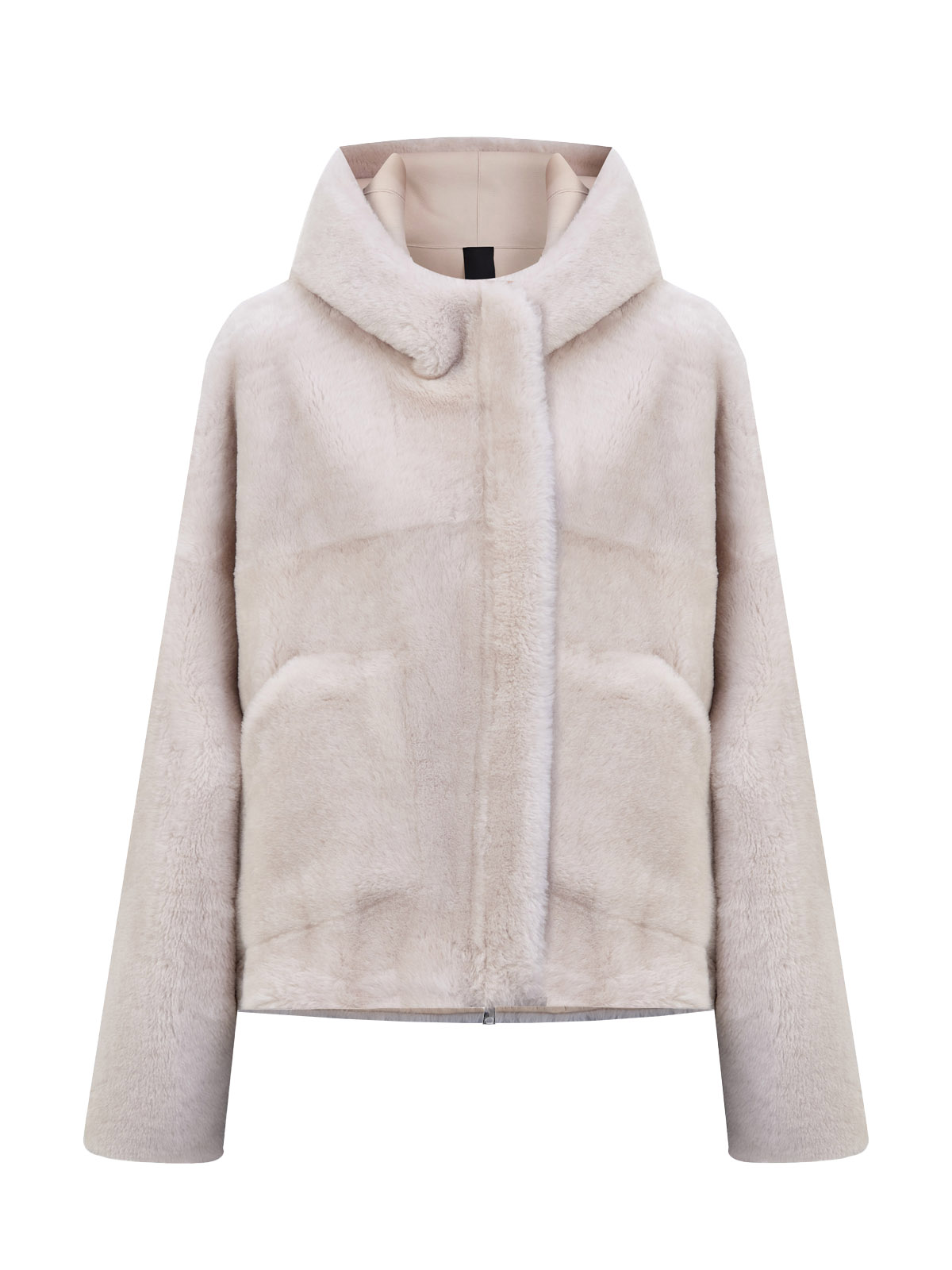 

Дубленка из овчины с капюшоном и накладными карманами, Белый, Дубленка из овчины с капюшоном и накладными карманами