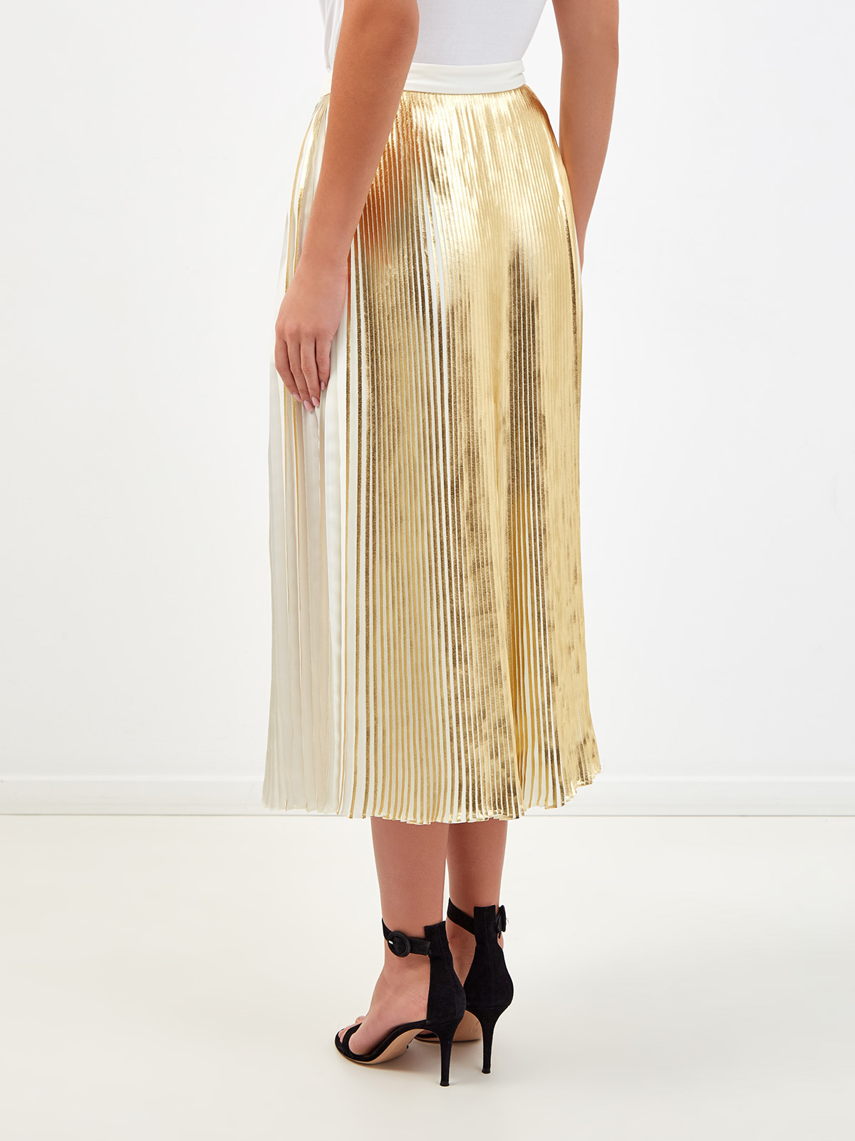 Плиссированная юбка-миди с металлизированным напылением VALENTINO, цвет золотистый, размер 40;42;44;38 - фото 4