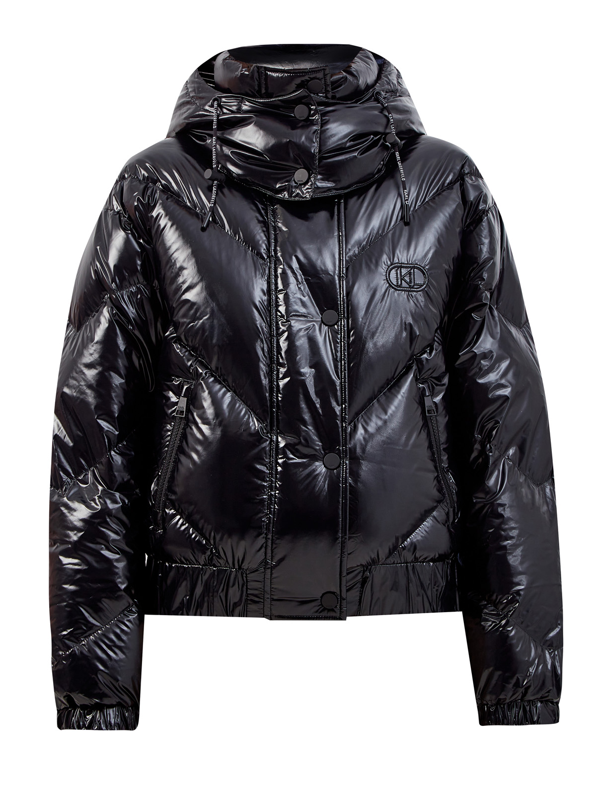 Куртка из стеганого глянцевого нейлона с нашивкой K/Monogram KARL LAGERFELD, цвет черный, размер XS;S;M