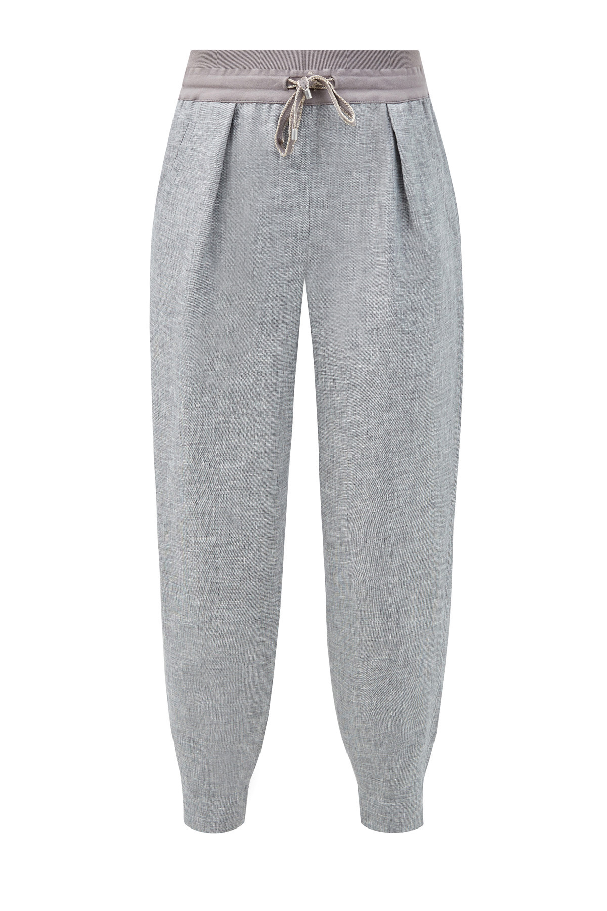 Льняные брюки с отделкой из фирменного джерси LORENA ANTONIAZZI, цвет серый, размер 38 - фото 1