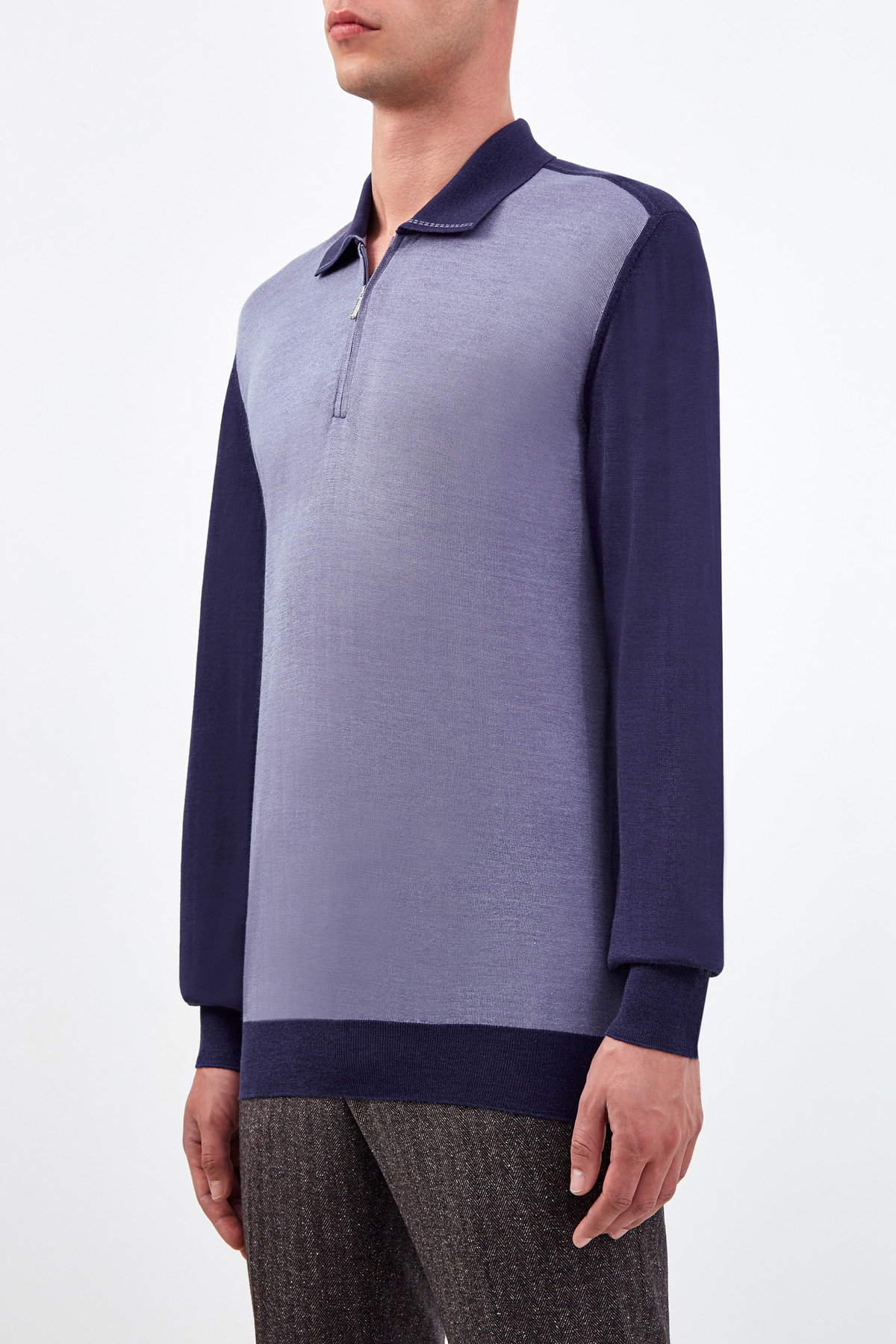 Джемпер-поло в стиле colorblock из шерсти и шелка BERTOLO CASHMERE, цвет фиолетовый, размер 54;56;58;60;62;52 - фото 3