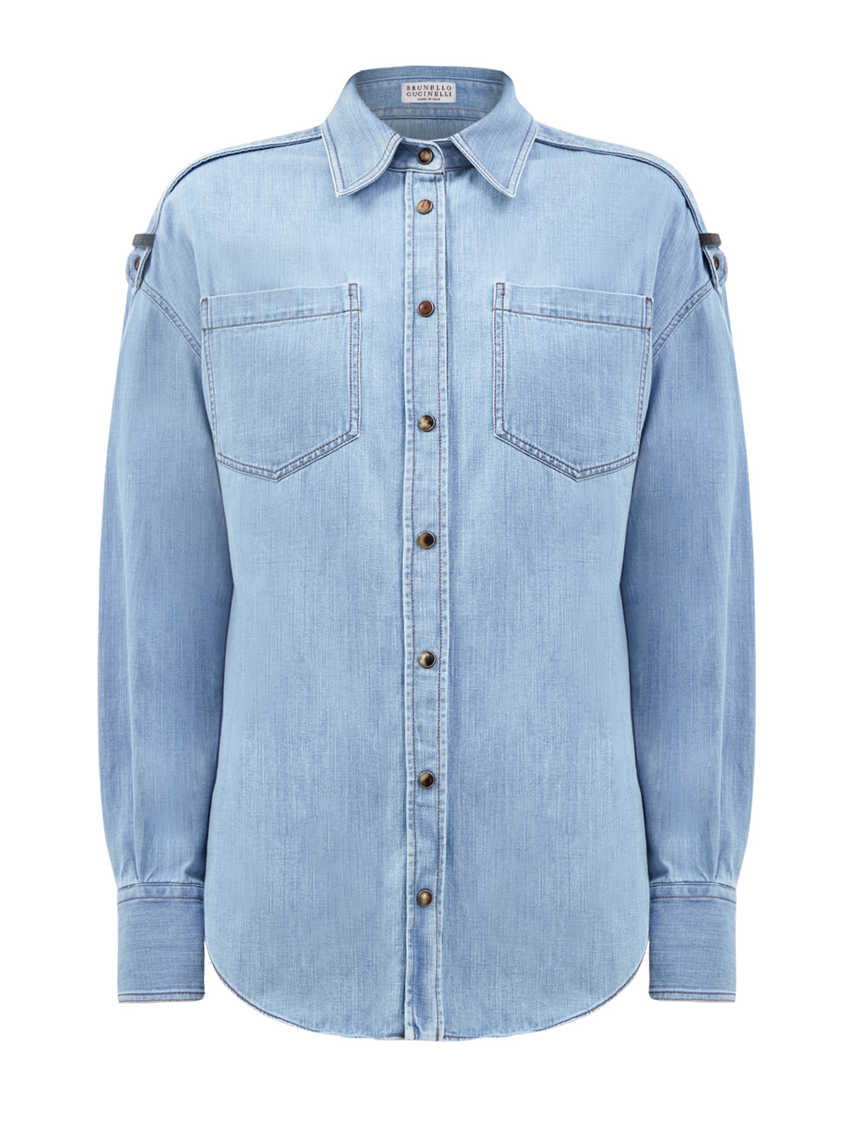 Рубашка из легкого денима Old с ювелирными вставками BRUNELLO CUCINELLI, цвет голубой, размер 50