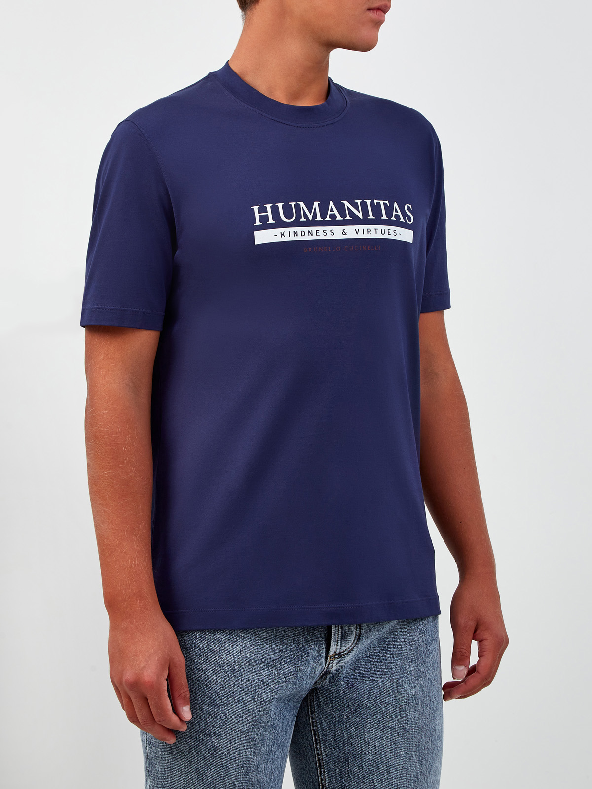 Хлопковая футболка с сезонным принтом Humanitas BRUNELLO CUCINELLI, цвет синий, размер 46;50;52;54;56;58;60;62 - фото 3