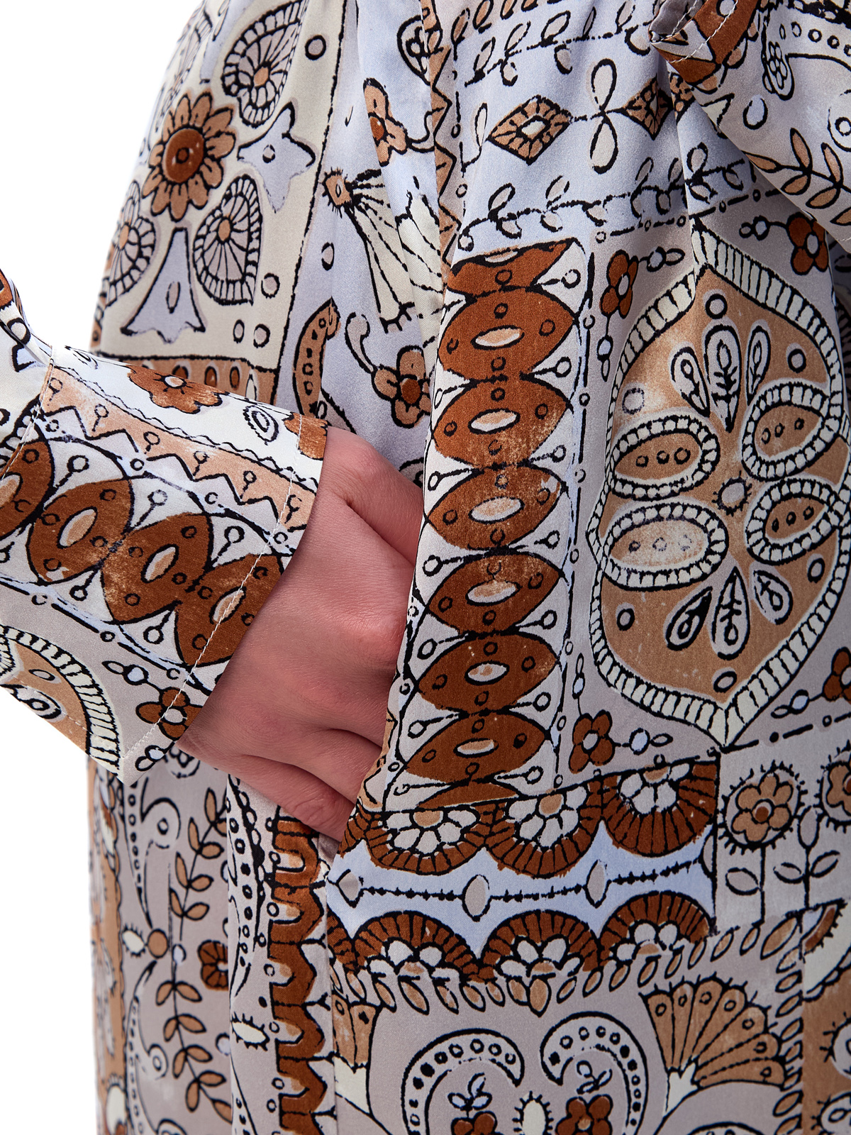 Шелковое платье-рубашка с принтом и поясом в тон ELEVENTY, цвет коричневый, размер 46;48;50 - фото 3