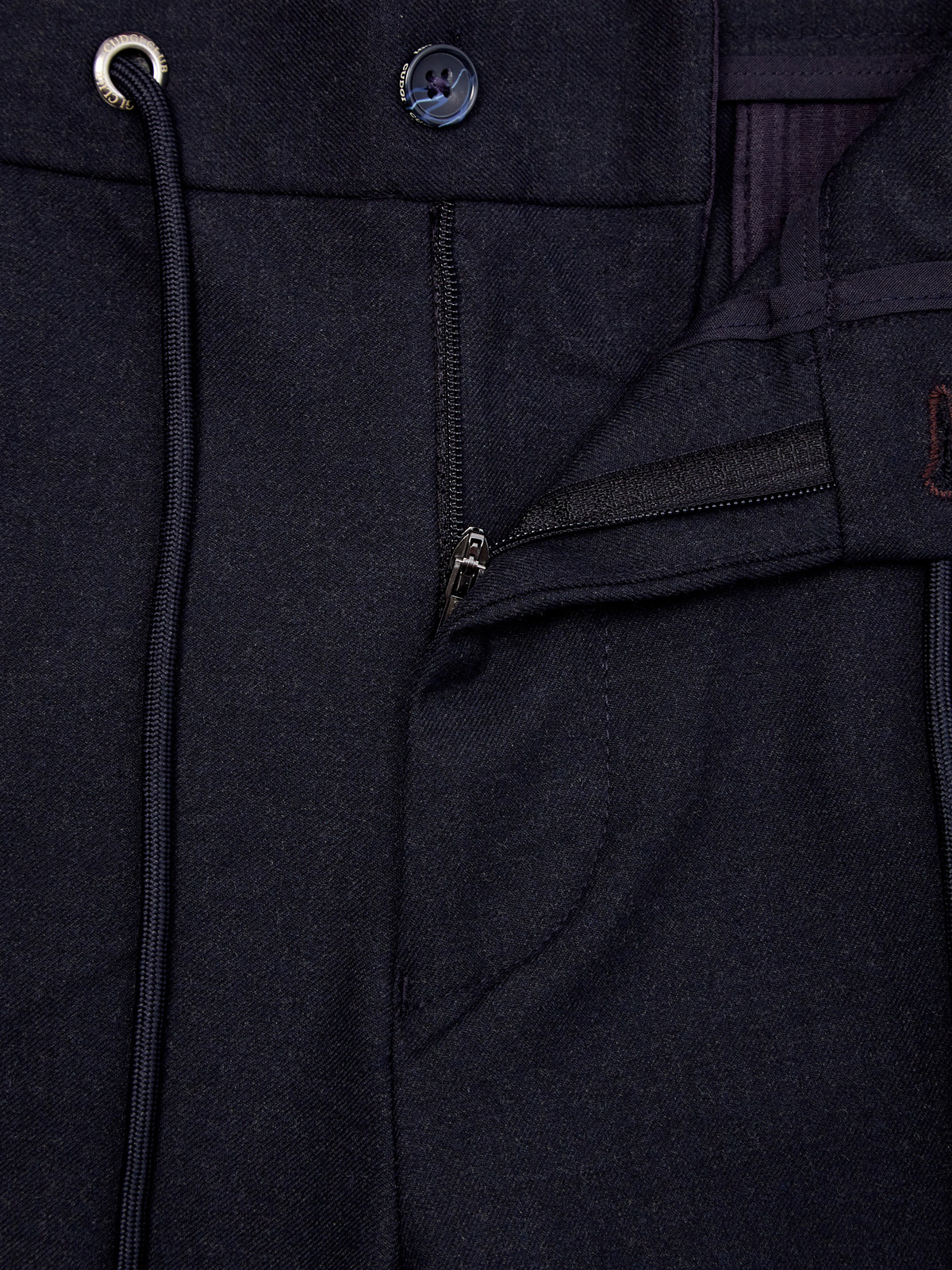 Шерстяные брюки с поясом на кулиске и вышитым логотипом CUDGI, цвет синий, размер 50;54;58;60;62 - фото 6