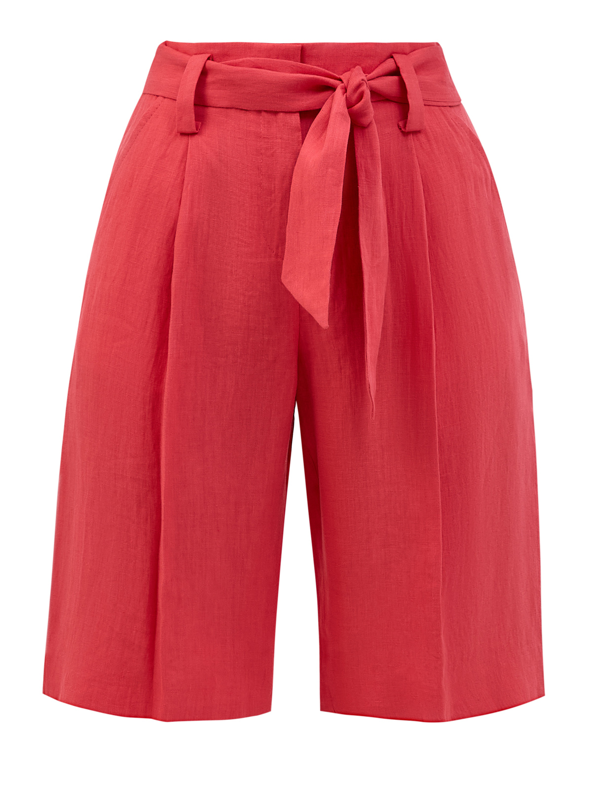 Льняные шорты с фактурными защипами и поясом в тон ELEVENTY, цвет красный, размер 38;40;42;44