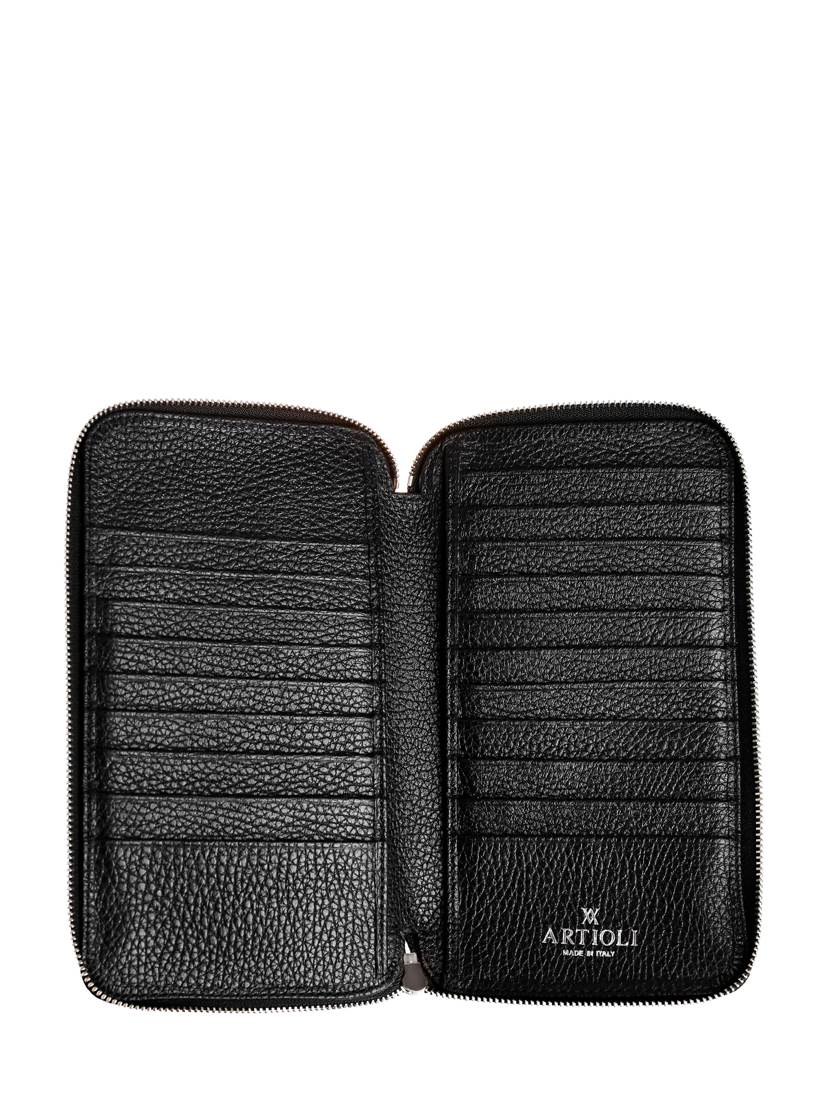 Черное портмоне из зернистой кожи ламы с брендированной фурнитурой ARTIOLI, цвет черный, размер 41.5;42;42.5;43;43.5;44 - фото 4