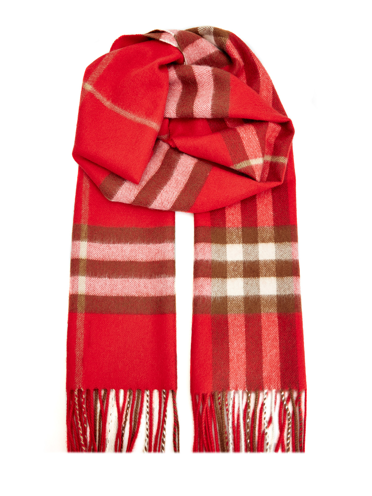 Кашемировый шарф с архивным узором Vintage Check BURBERRY, цвет красный, размер 40;42;44