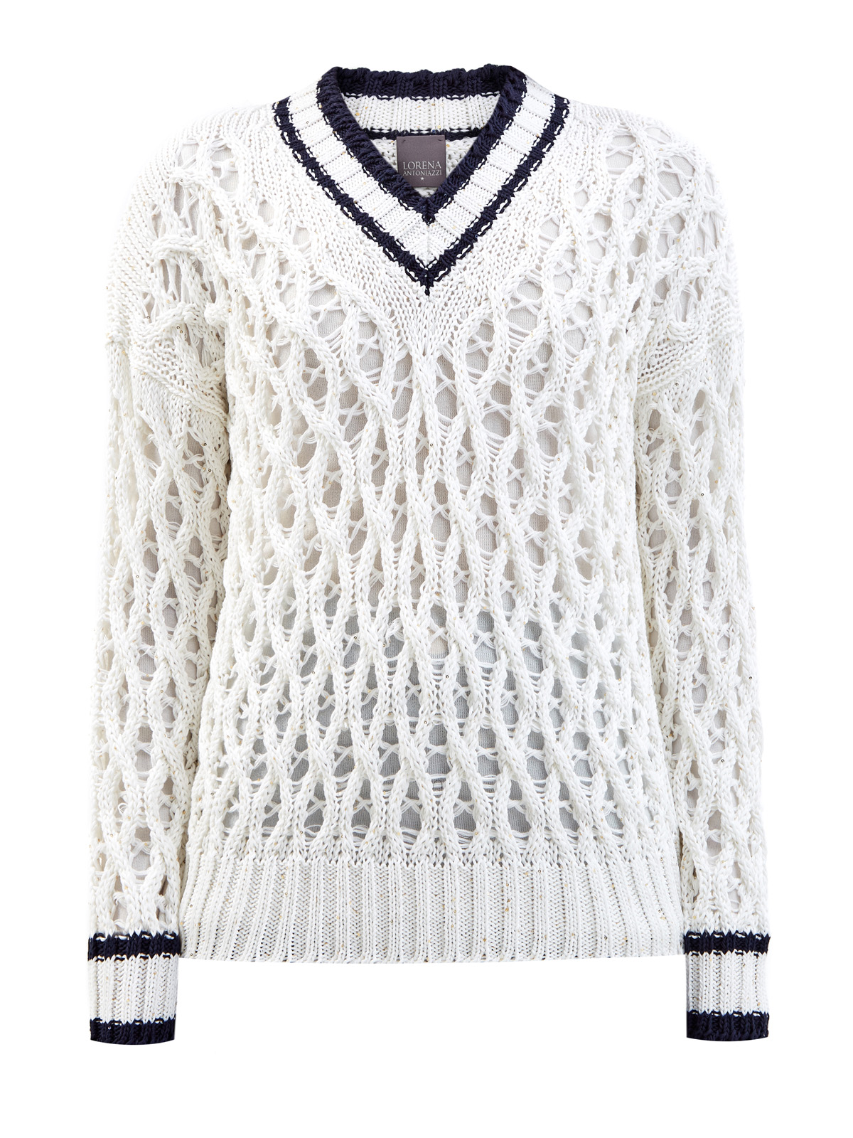 Пуловер из хлопковой пряжи крупной вязки с пайетками LORENA ANTONIAZZI, цвет белый, размер 40;42;44;46;38 - фото 1