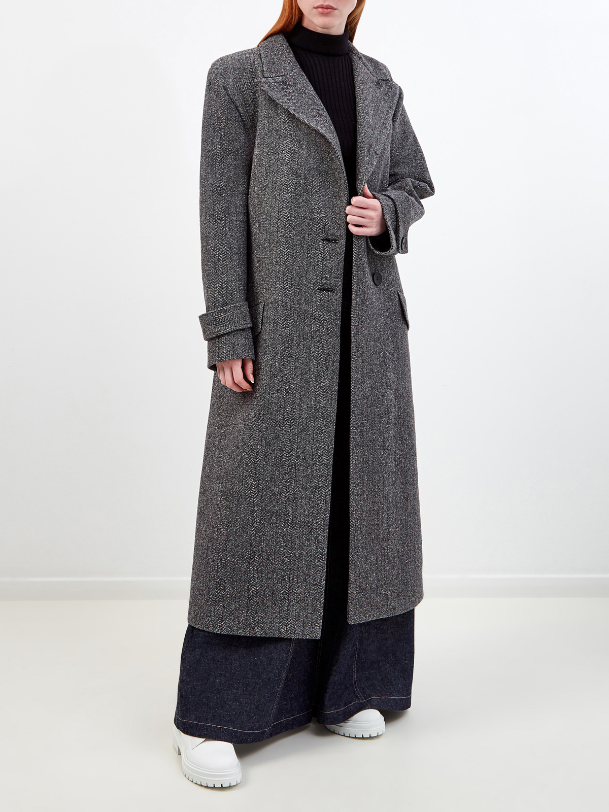 Удлиненное пальто из плотного драпа с поясом в тон Vika 2.0, цвет серый, размер 40;42 - фото 2