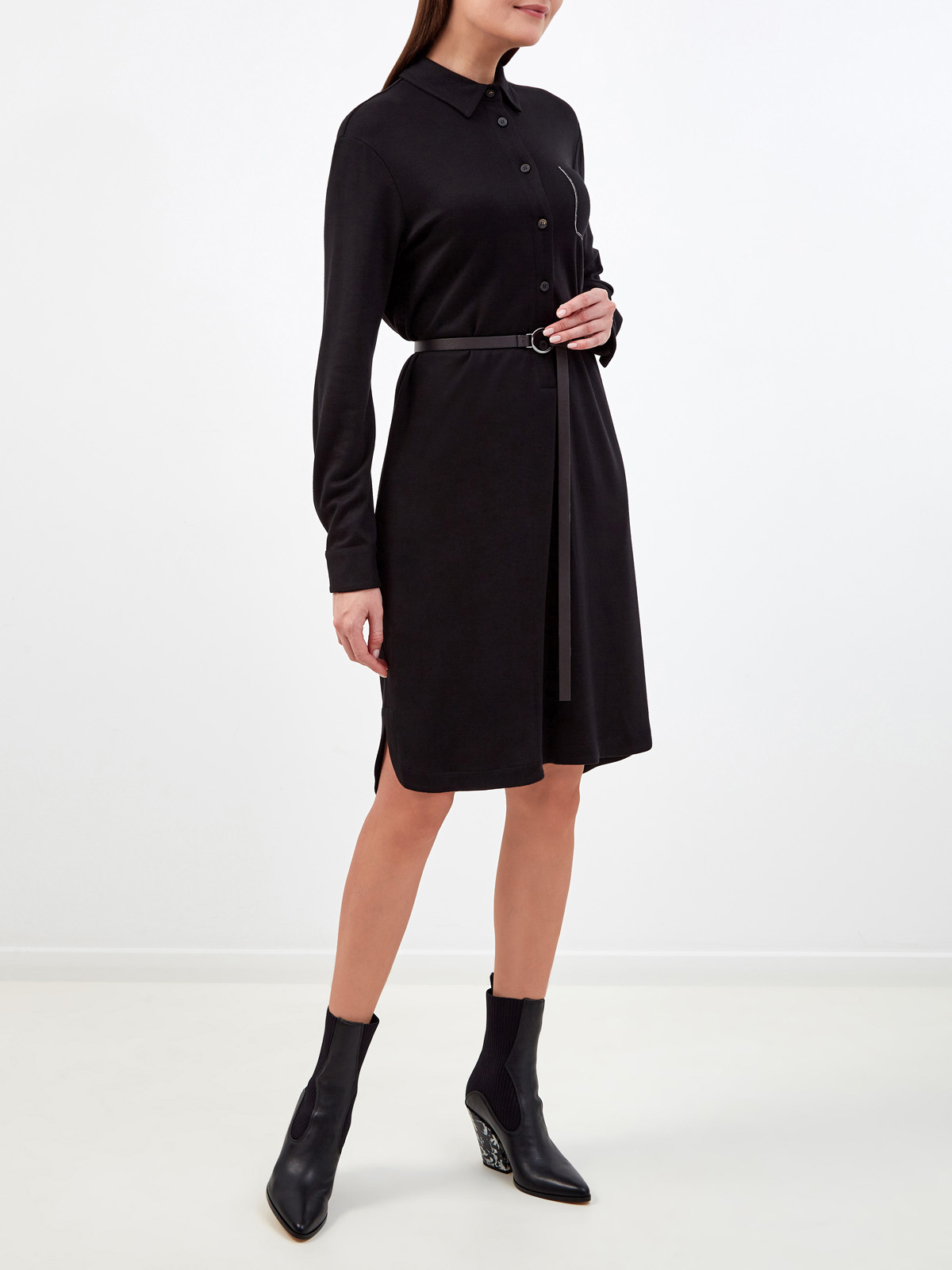 Платье-рубашка с поясом и декоративным карманом Punto Luce PESERICO, цвет черный, размер 44;46;48;42 - фото 3