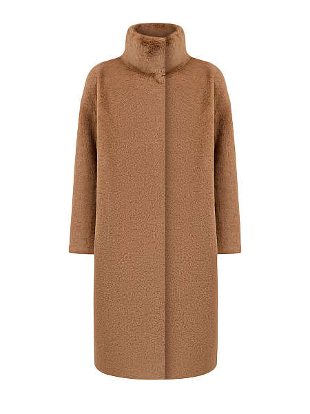 Искусственная шуба из эко-меха с высоким воротом