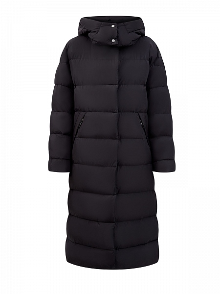 Стеганый пуховик удлиненного кроя с&nbsp;разрезами по&nbsp;бокам