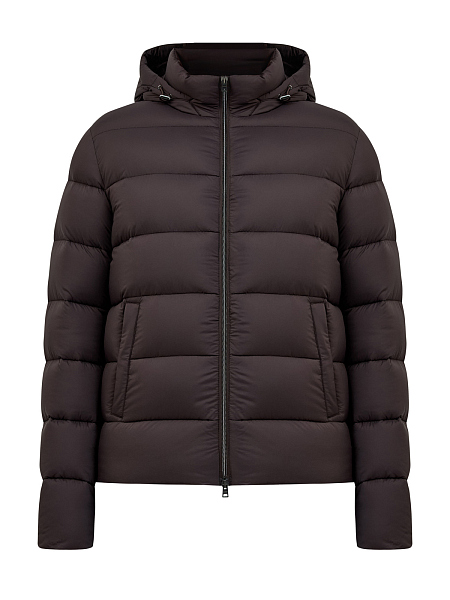 Пуховик из матового стеганого нейлона со съемным капюшоном