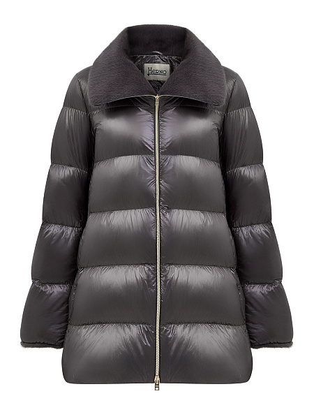 Пуховик А-силуэта с отделкой из искусственного меха