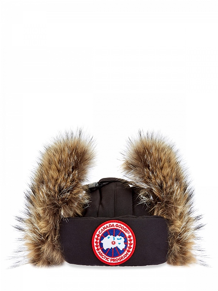 Шапка-трансформер из нейлона с мехом койота