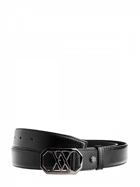 Черный ремень в&nbsp;классическом стиле из&nbsp;зернистой кожи ламы