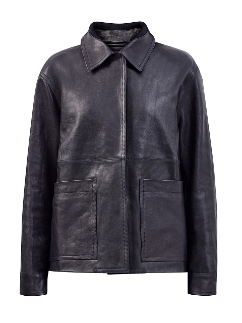 Женская кожаная куртка в стиле ретро с объемными накладными карманами ...