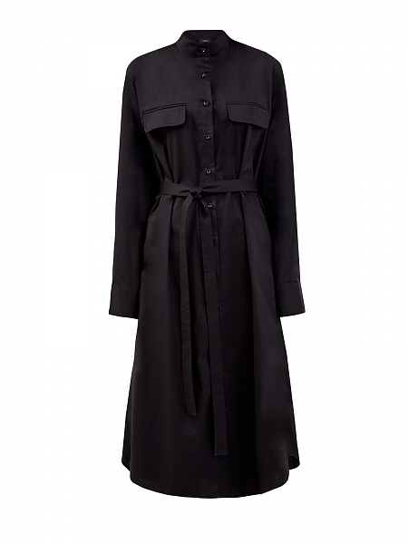 Хлопковое платье-рубашка с накладными карманами и поясом в тон