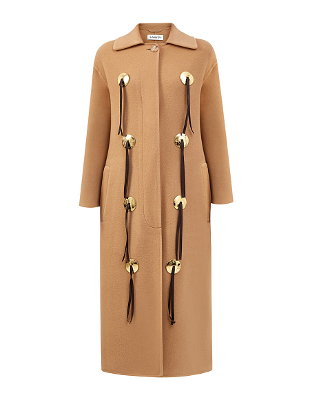 Шерстяное пальто с отделкой из телячьей кожи