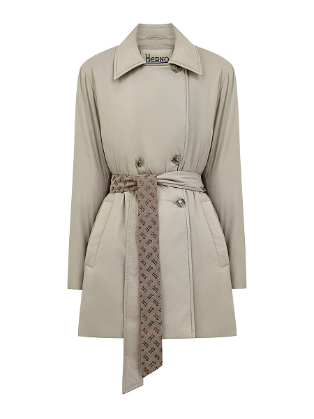 Тренчкот из эко-микроволокна с жаккардовым поясом и утеплителем